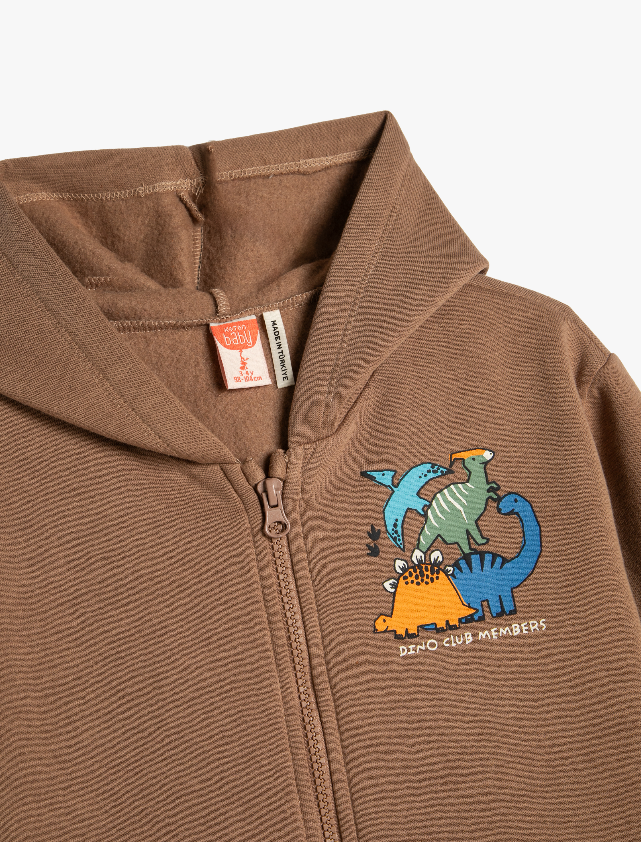  Erkek Bebek Dinozorlu Sweatshirt Kapşonlu Aplike Detaylı Fermuarlı Şardonlu