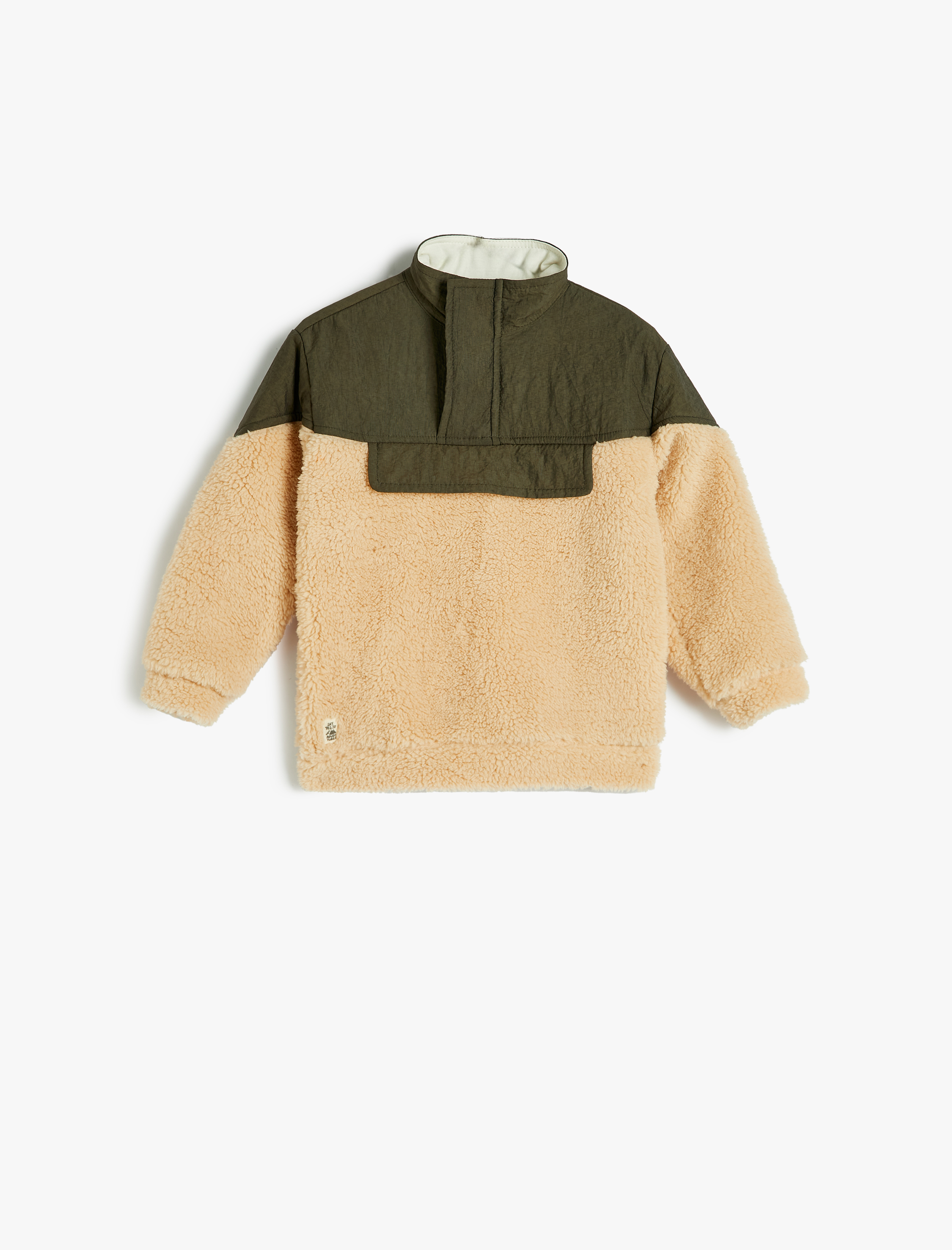 Erkek Bebek Peluş Ceket Dik Yaka Cepli Fermuar Kapamalı Paraşüt Kumaş Detaylı