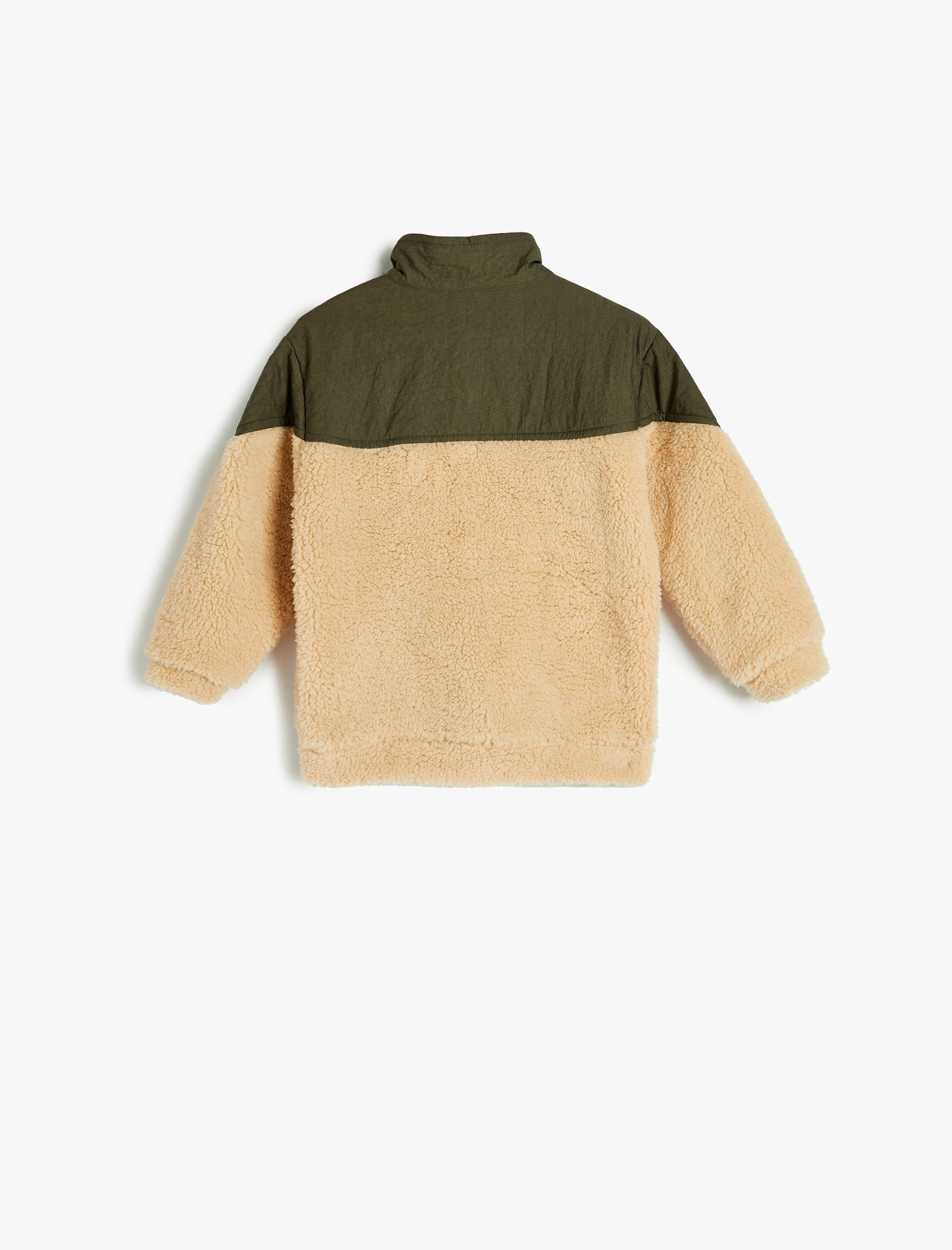 Erkek Bebek Peluş Ceket Dik Yaka Cepli Fermuar Kapamalı Paraşüt Kumaş Detaylı