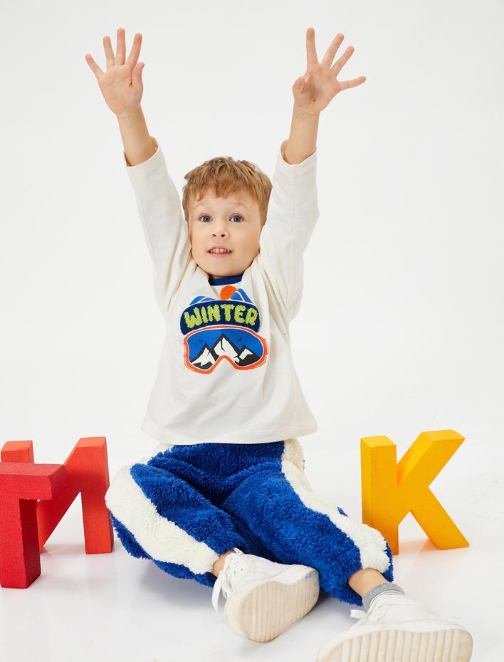 Erkek Bebek Sweatshirt Kış Temalı Baskılı Uzun Kollu Bisiklet Yaka