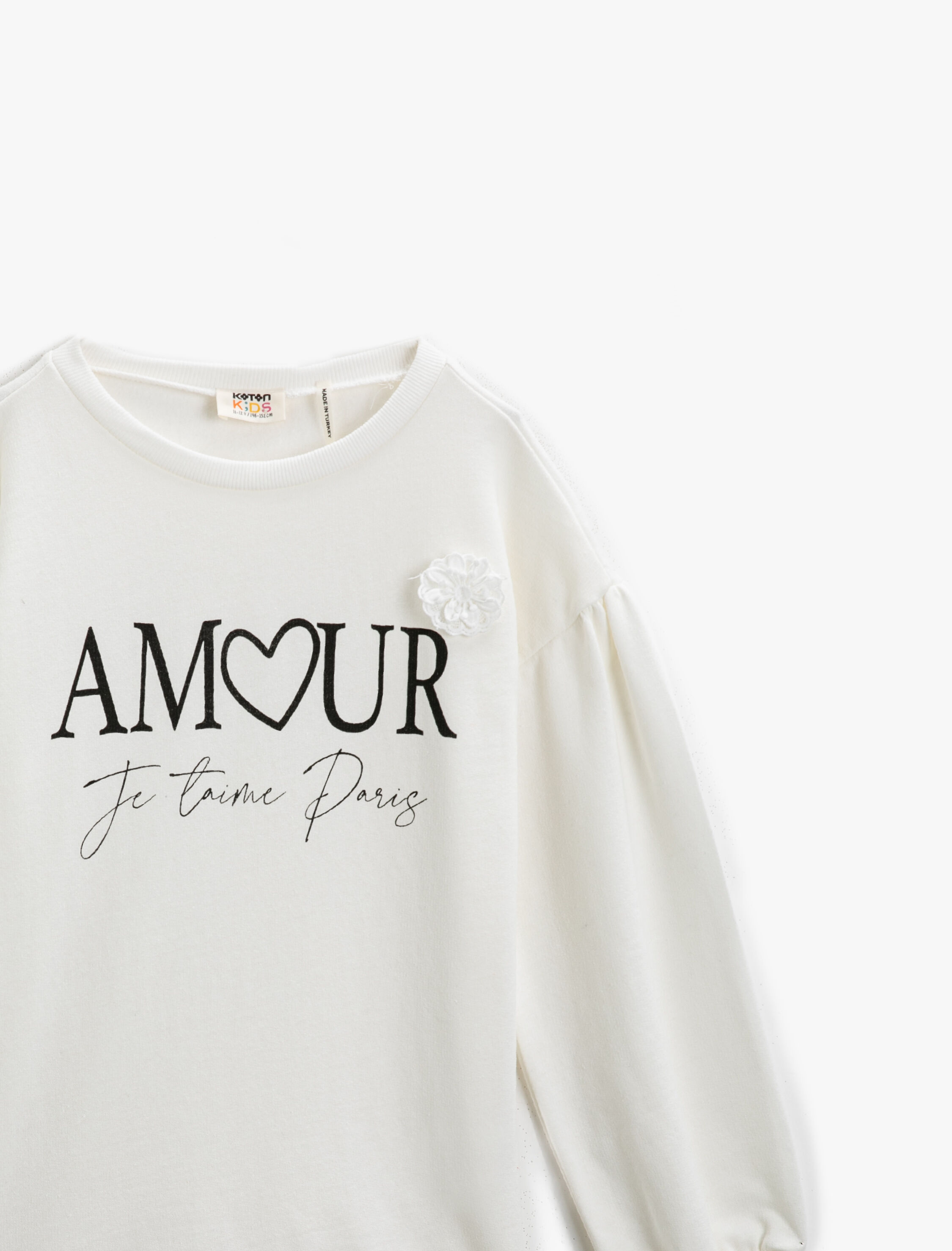  Kız Çocuk Baskılı Pamuklu Sweatshirt Düşük Omuzlu