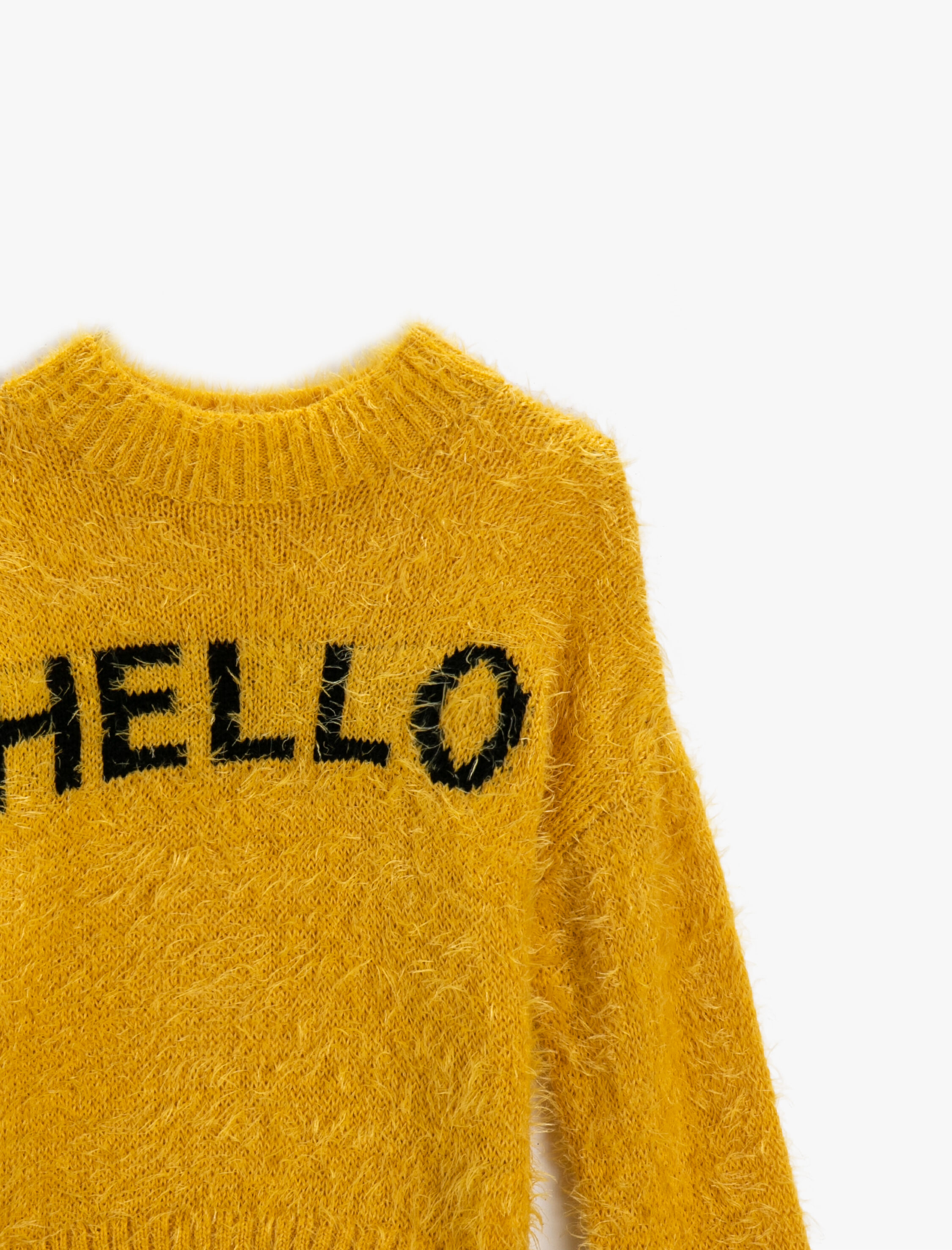 Kız Çocuk Hello Baskılı Kazak Uzun Kollu Bisiklet Yaka