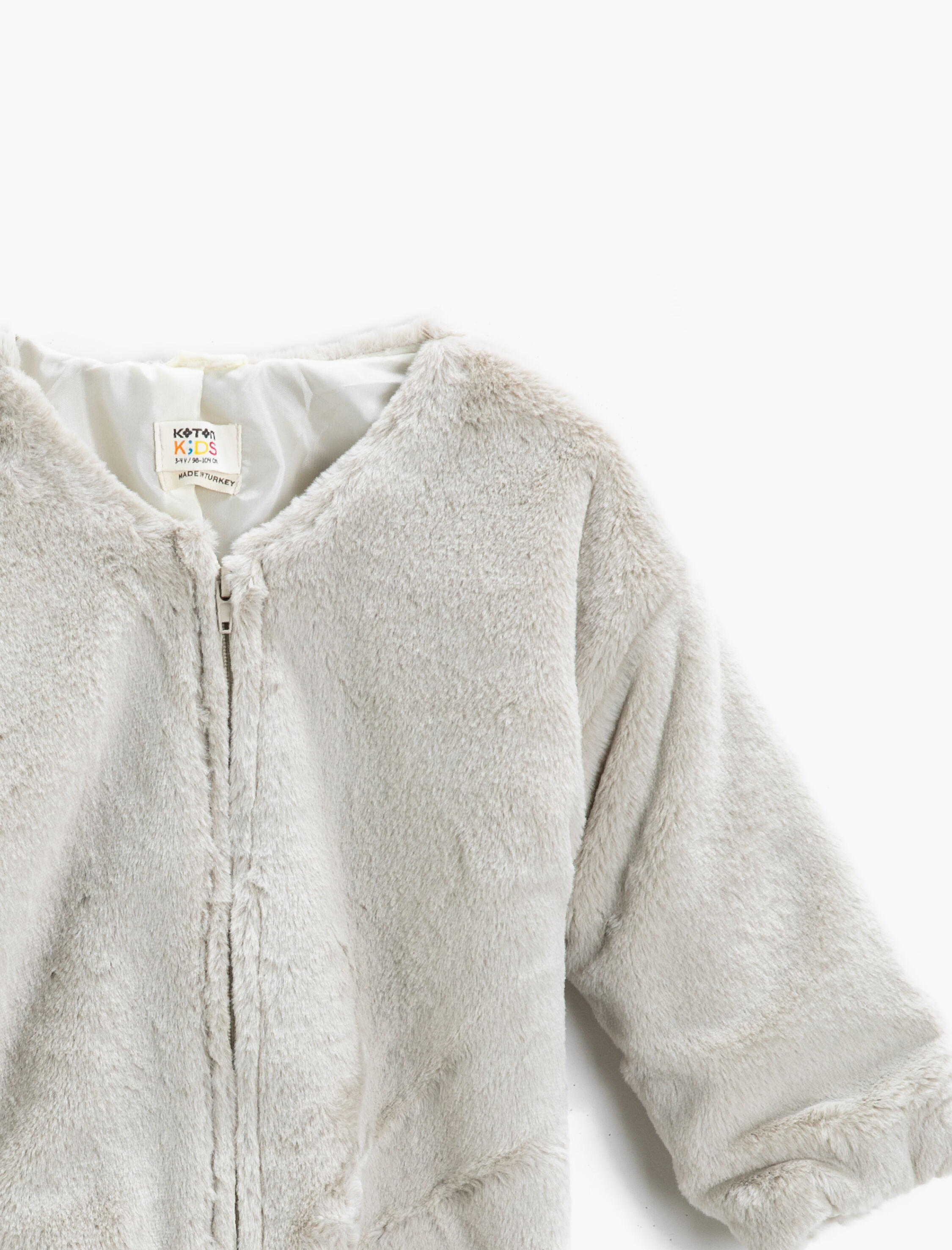 Kız Çocuk Suni Kürklü Kaban Fermuarlı Bisiklet Yaka