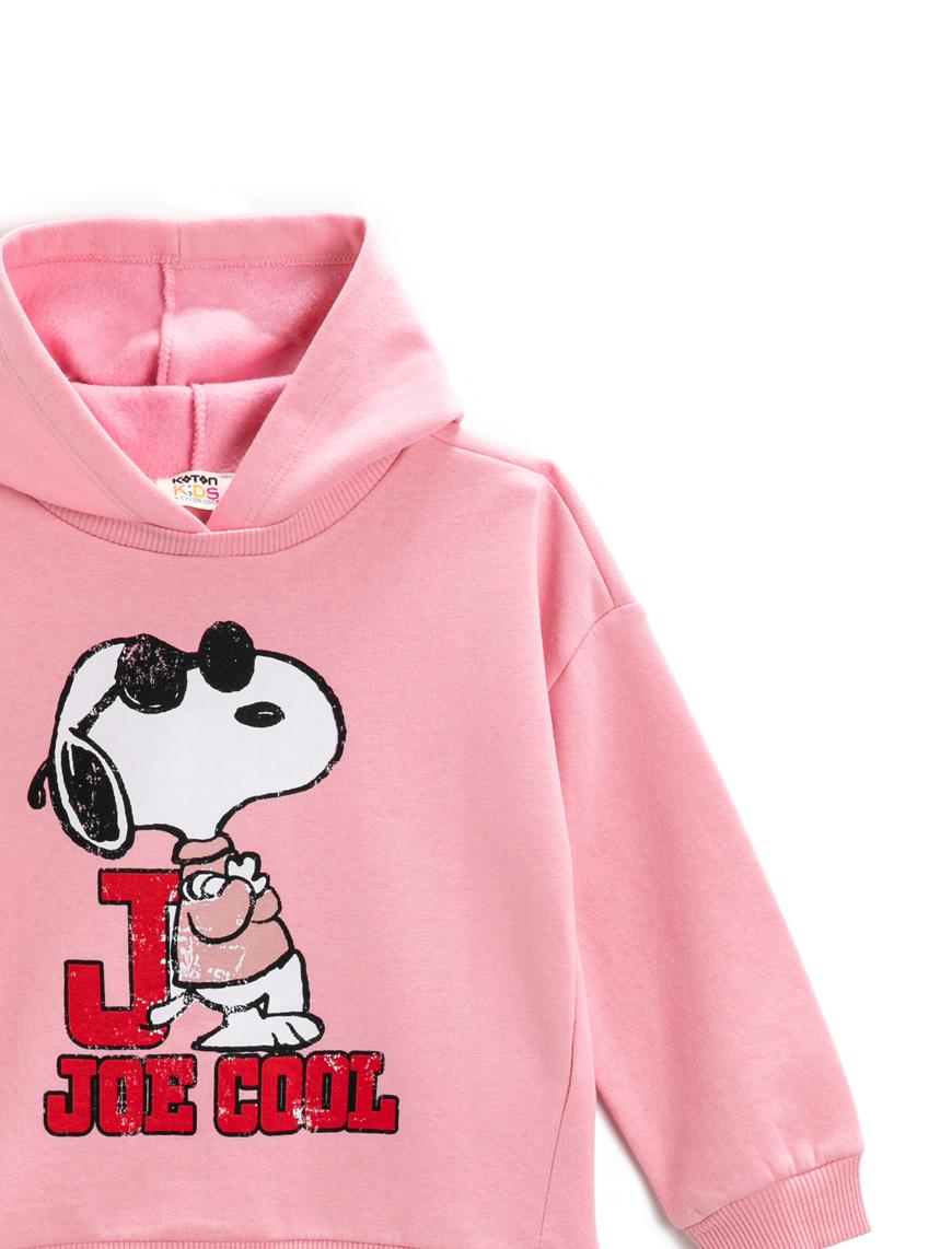  Kız Çocuk Snoopy Lisanslı Baskılı Kapşonlu Sweatshirt Pamuklu