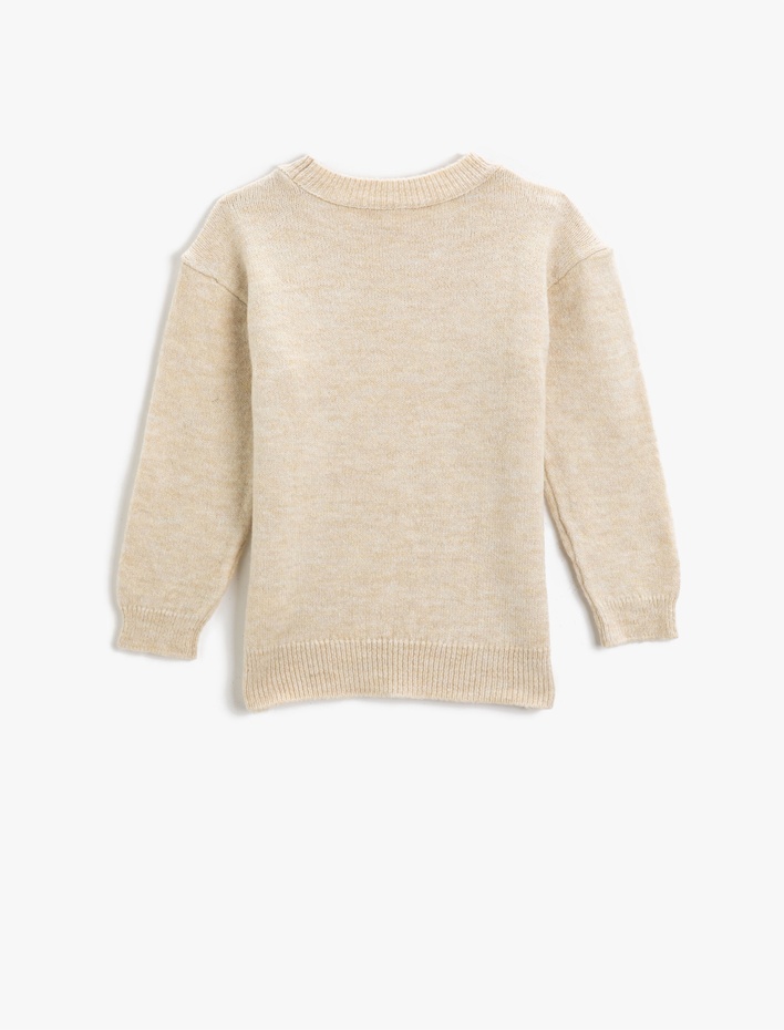 Kız Çocuk Örgü Desenli Triko Kazak Uzun Kollu Bisiklet Yaka