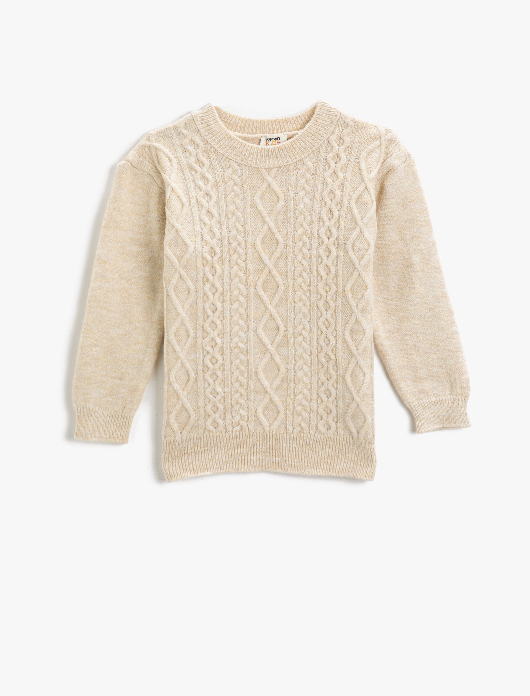  Kız Çocuk Örgü Desenli Triko Kazak Uzun Kollu Bisiklet Yaka