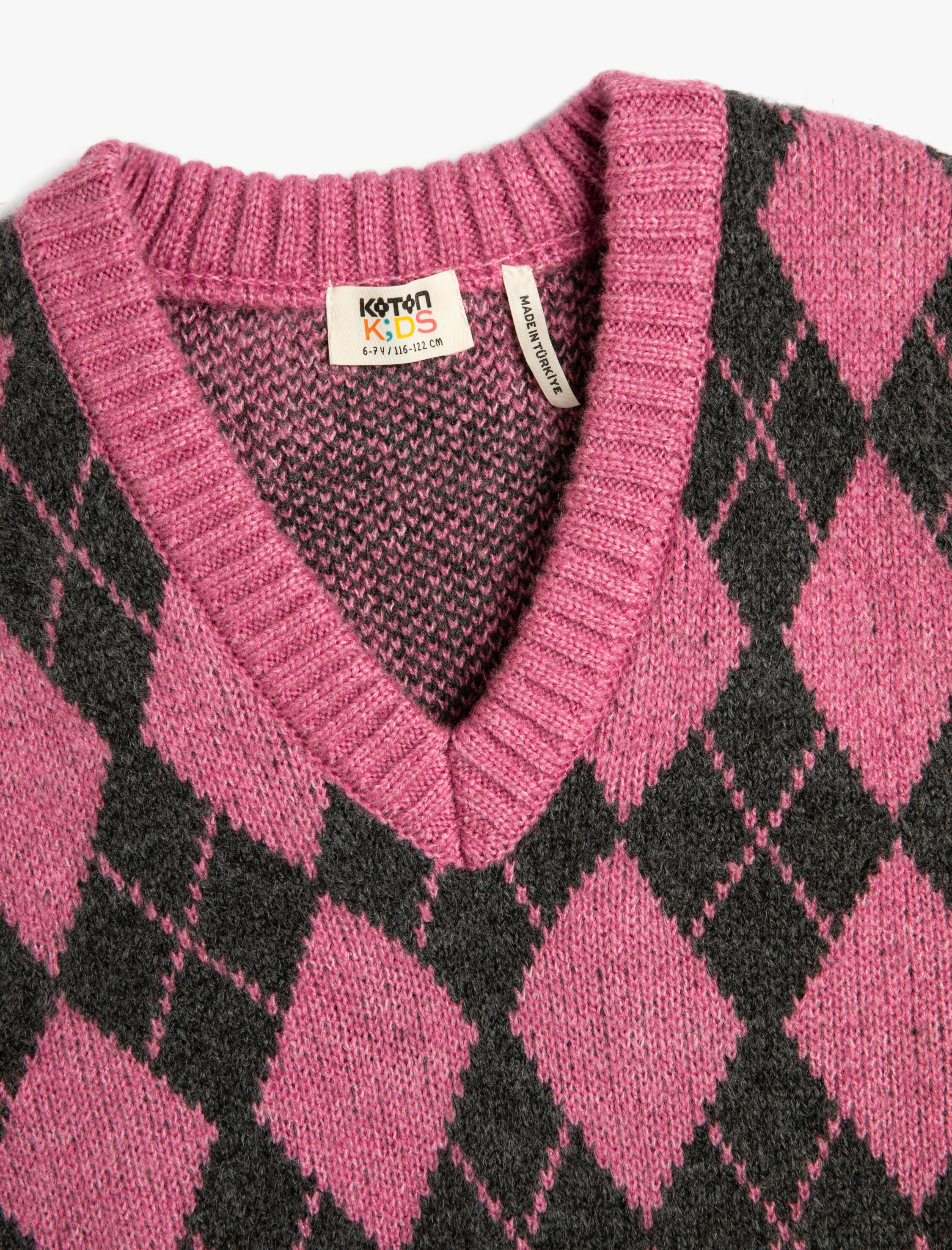  Kız Çocuk Süveter Baklava Desenli V Yaka Yumuşak Dokulu