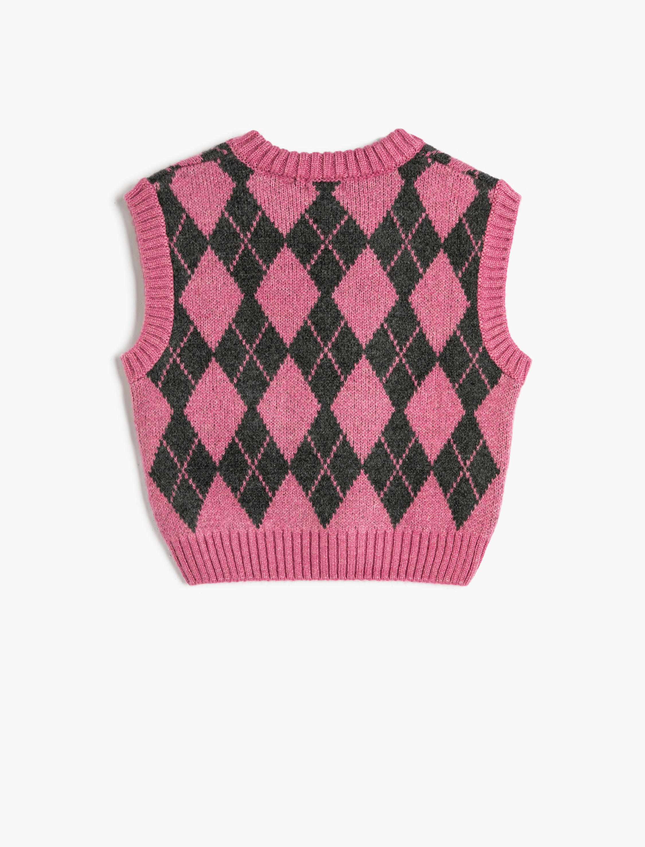  Kız Çocuk Süveter Baklava Desenli V Yaka Yumuşak Dokulu