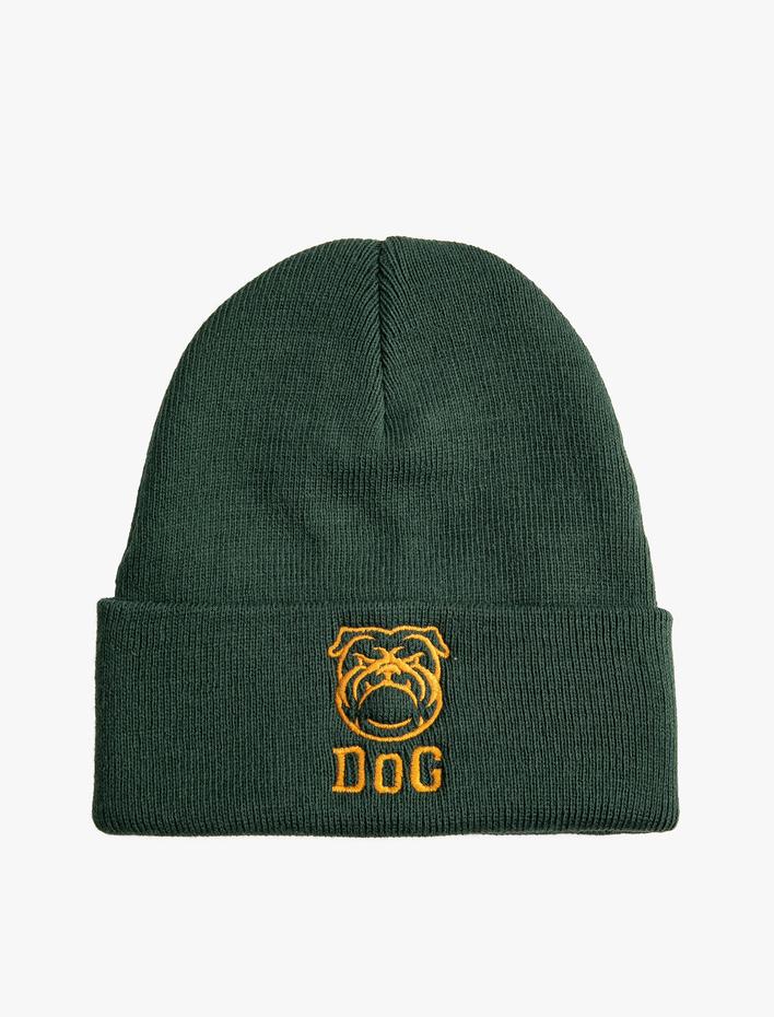 Erkek Akrilik Örgü Bere Köpek İşlemeli Katlama Detaylı
