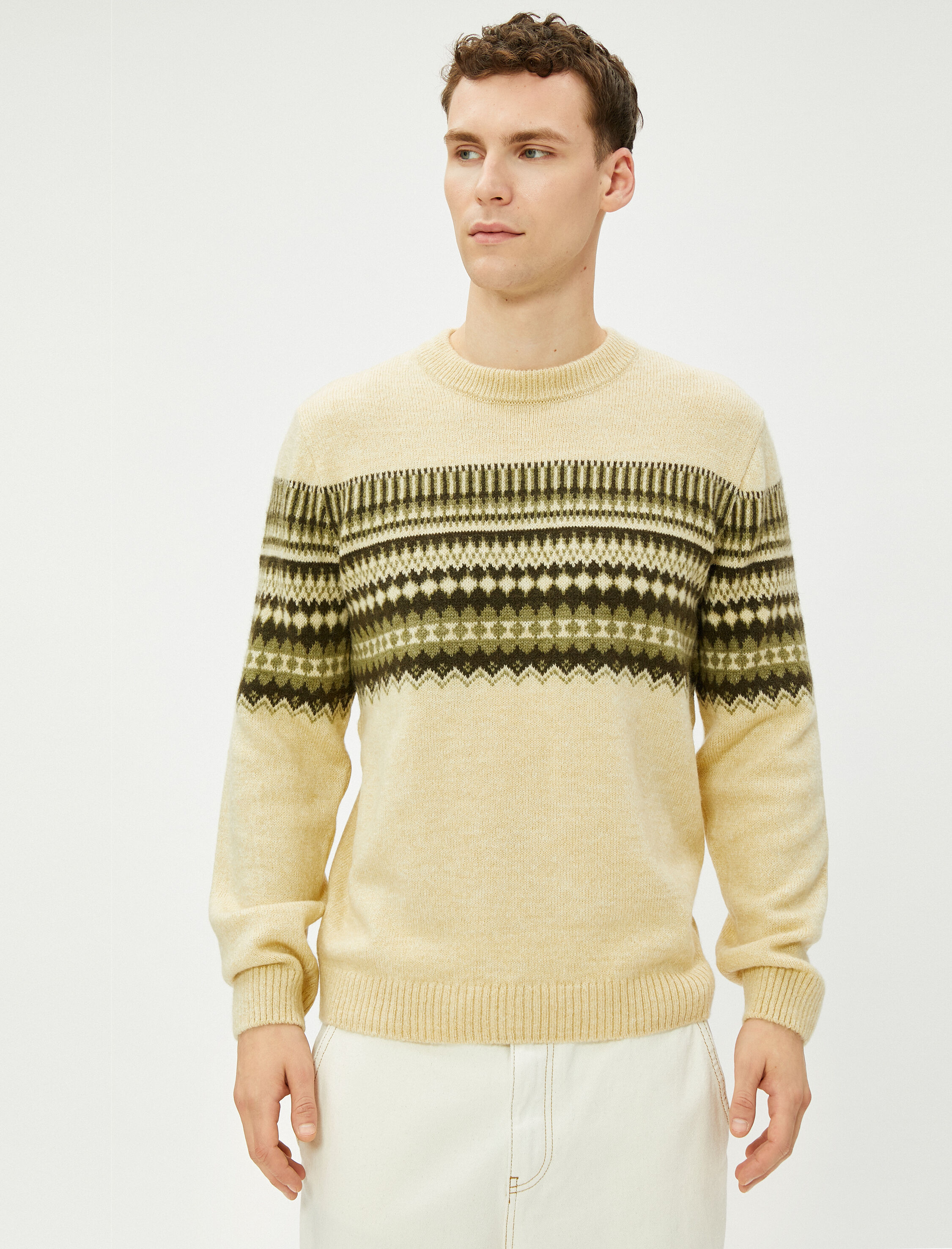   Bisiklet Yaka Kazak Akrilik Karışımlı Etnik Desenli