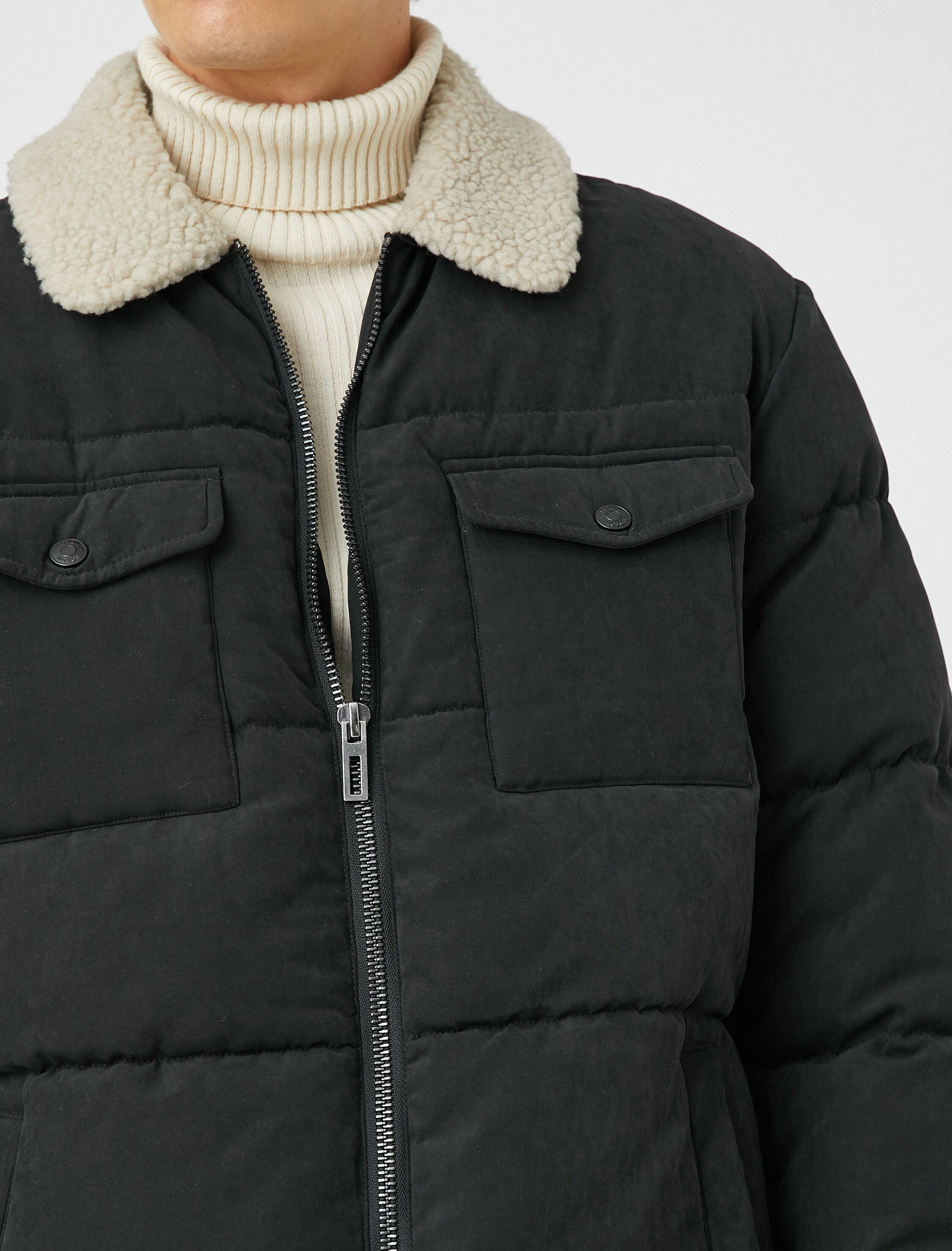   Şişme Mont Çift Cepli Fermuarlı Peluş Yaka Detaylı