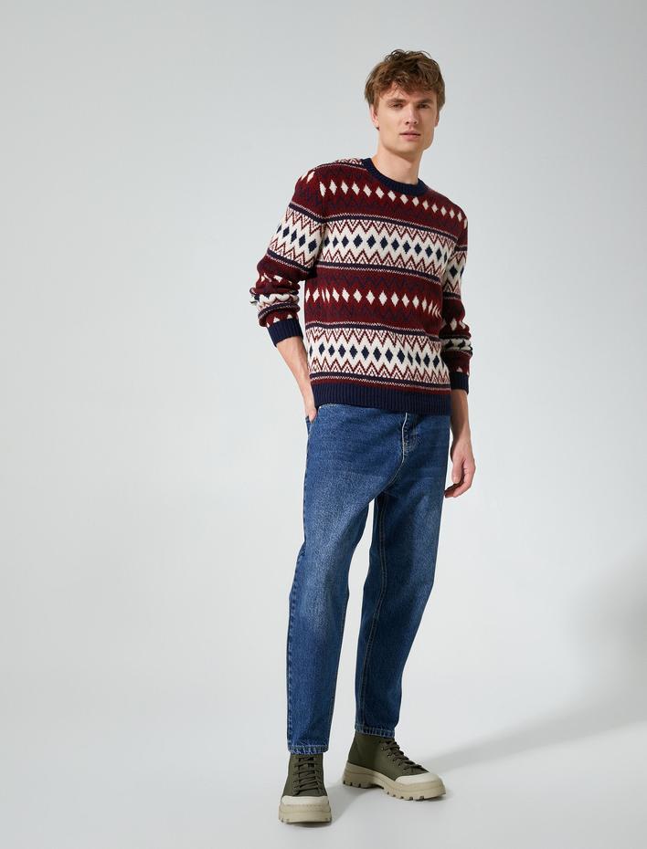  Bisiklet Yaka Kazak Etnik Detaylı Akrilik Karışımlı