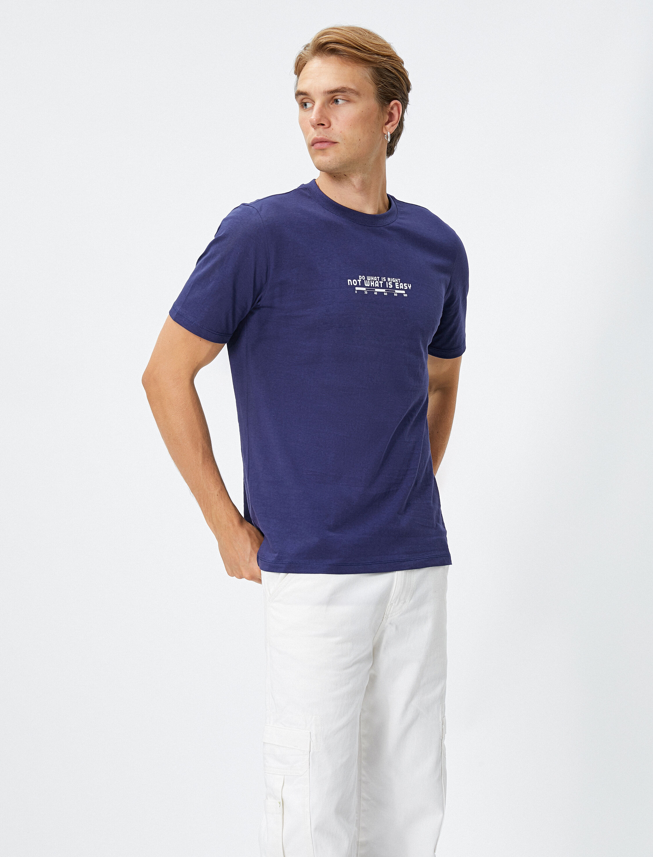   Slogan Baskılı Tişört Bisiklet Yaka Kısa Kollu Pamuklu