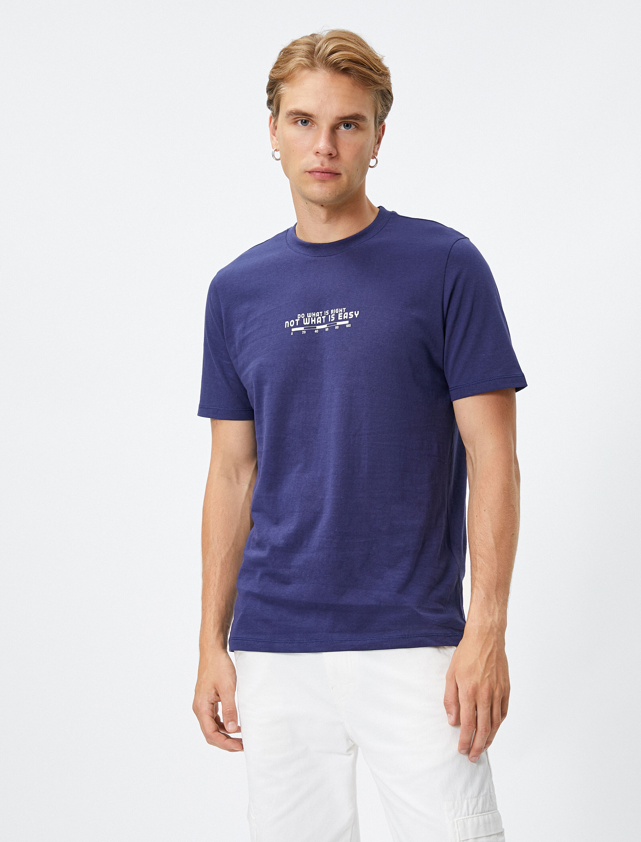   Slogan Baskılı Tişört Bisiklet Yaka Kısa Kollu Pamuklu