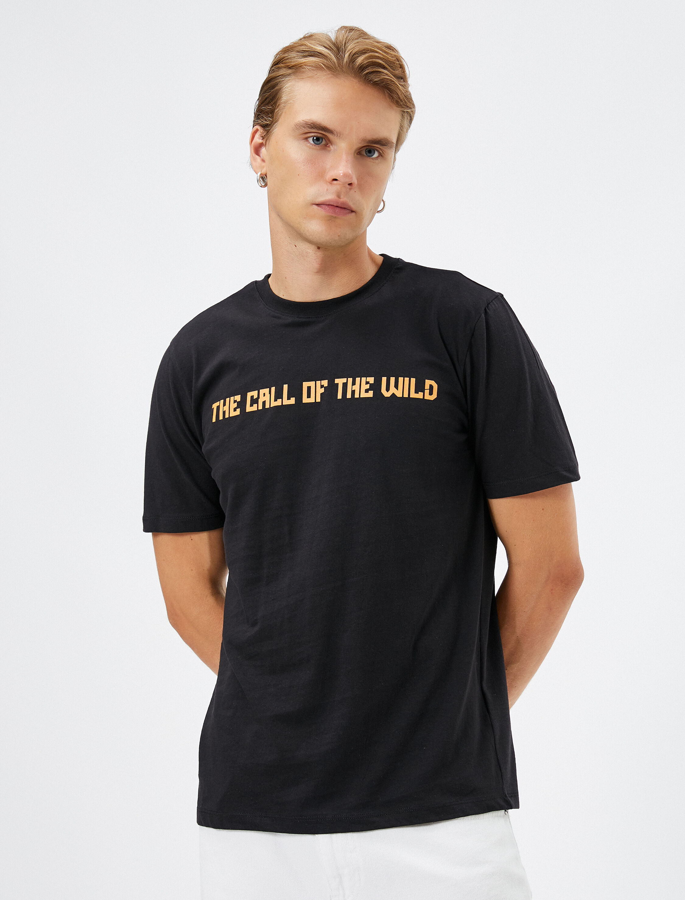   Arkası Baskılı Tişört Kaplan Temalı Bisiklet Yaka Pamuklu