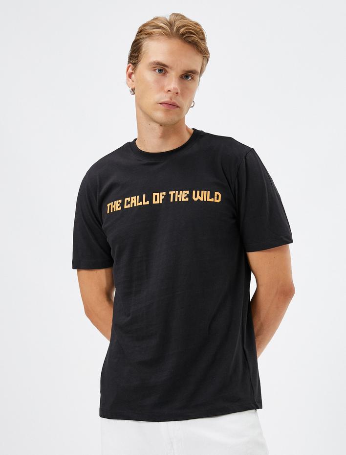  Arkası Baskılı Tişört Kaplan Temalı Bisiklet Yaka Pamuklu