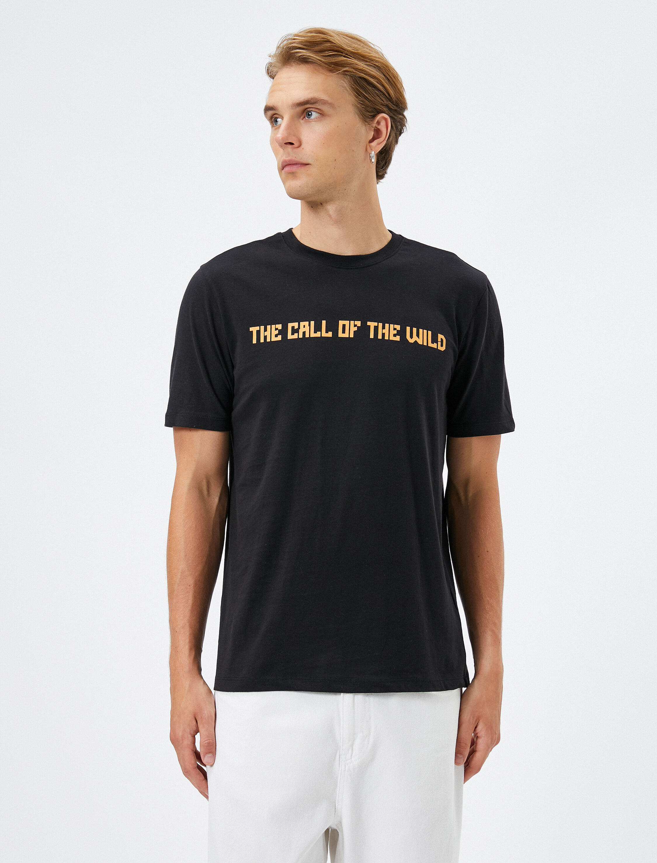   Arkası Baskılı Tişört Kaplan Temalı Bisiklet Yaka Pamuklu