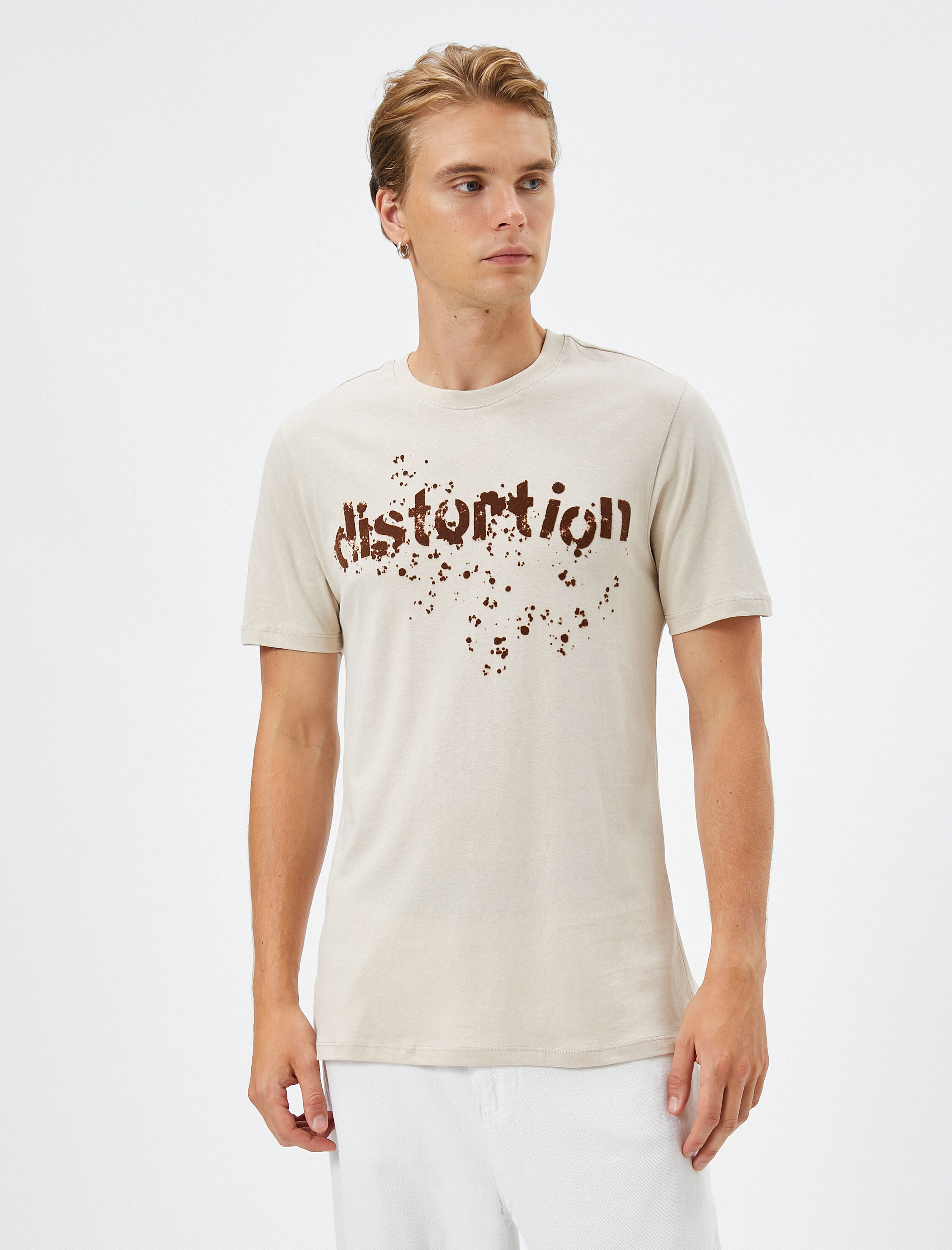   Slogan Baskılı Tişört Bisiklet Yaka Kısa Kollu Pamuklu