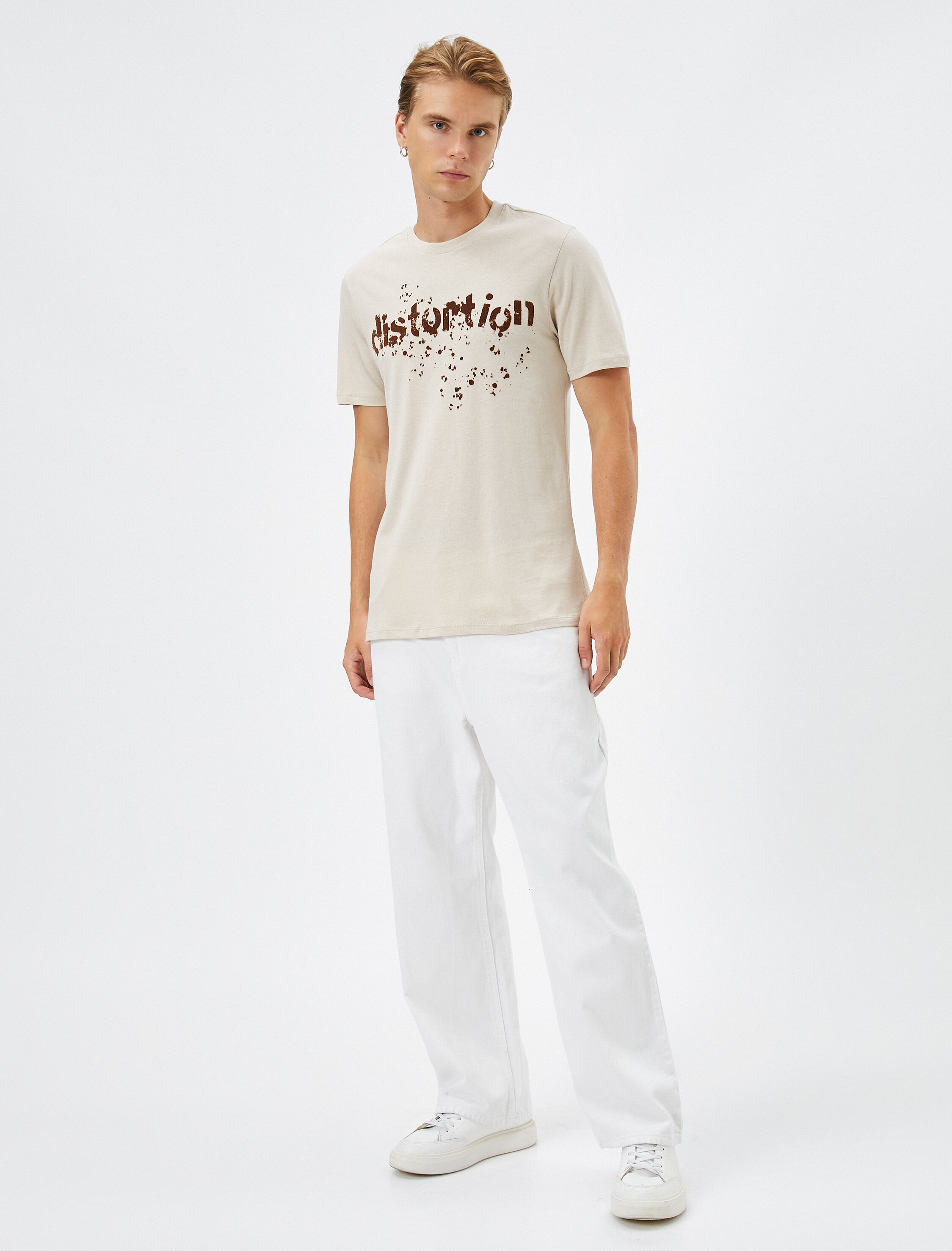   Slogan Baskılı Tişört Bisiklet Yaka Kısa Kollu Pamuklu