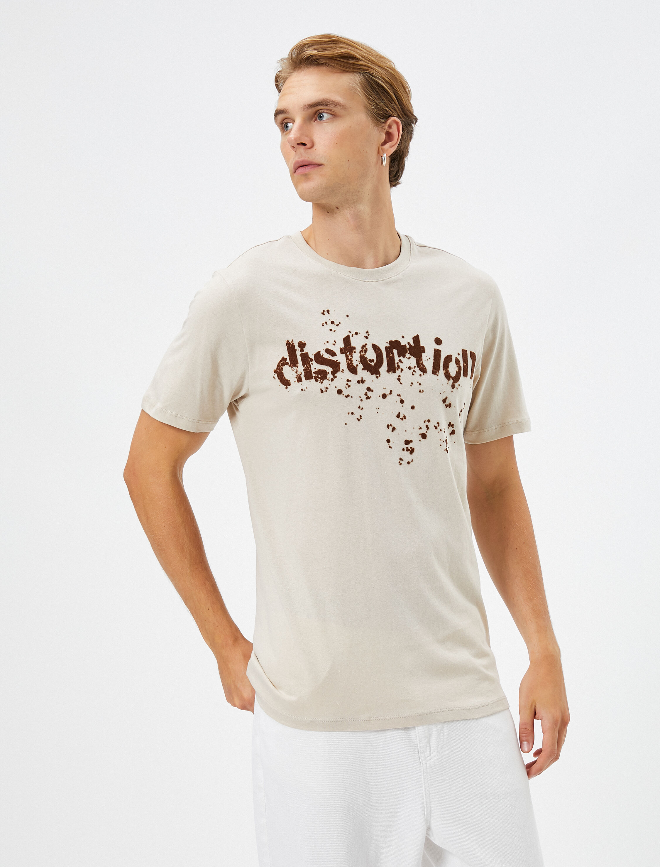   Slogan Baskılı Tişört Bisiklet Yaka Kısa Kollu Pamuklu