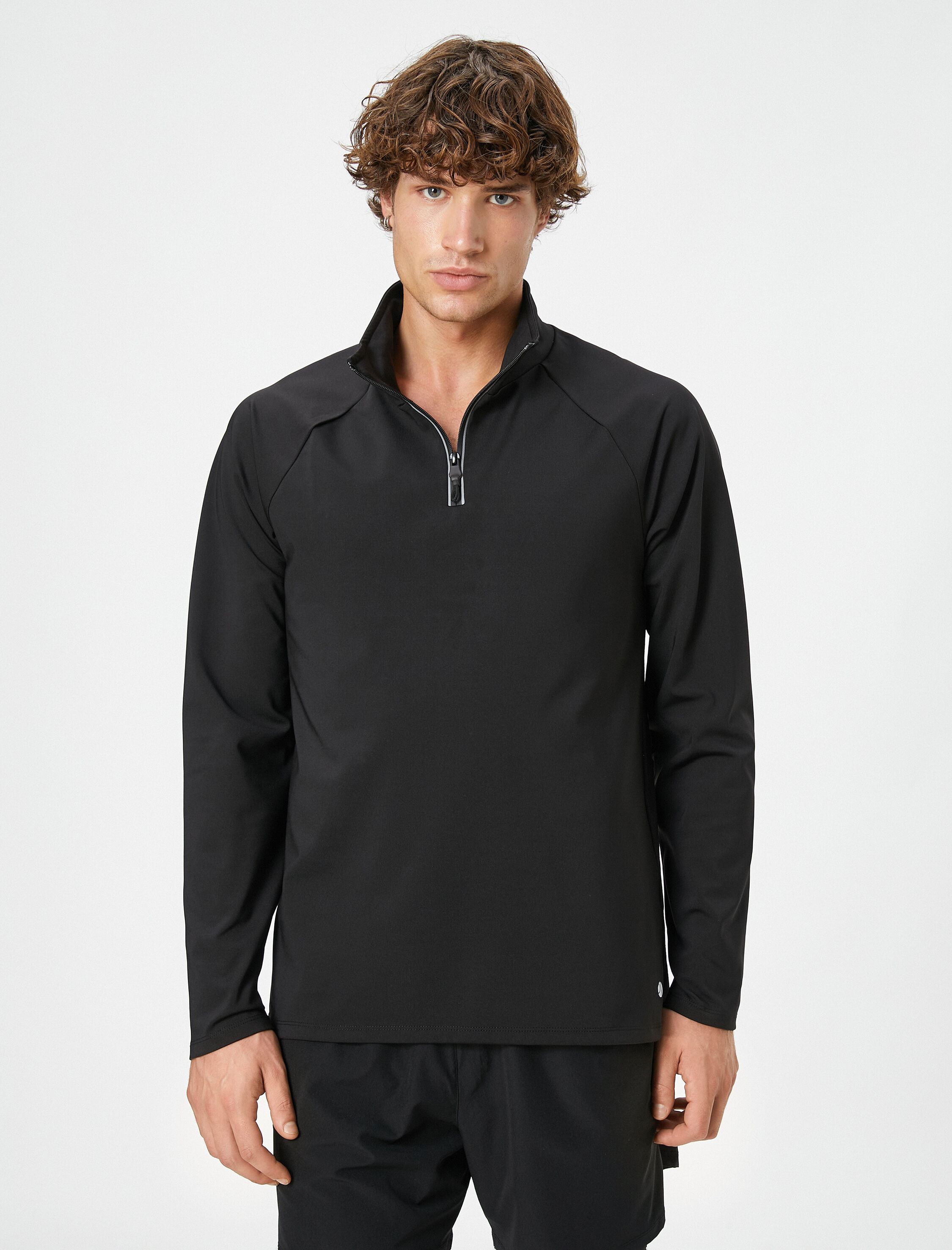   Spor Sweatshirt Dik Yaka Fermuarlı Uzun Kollu