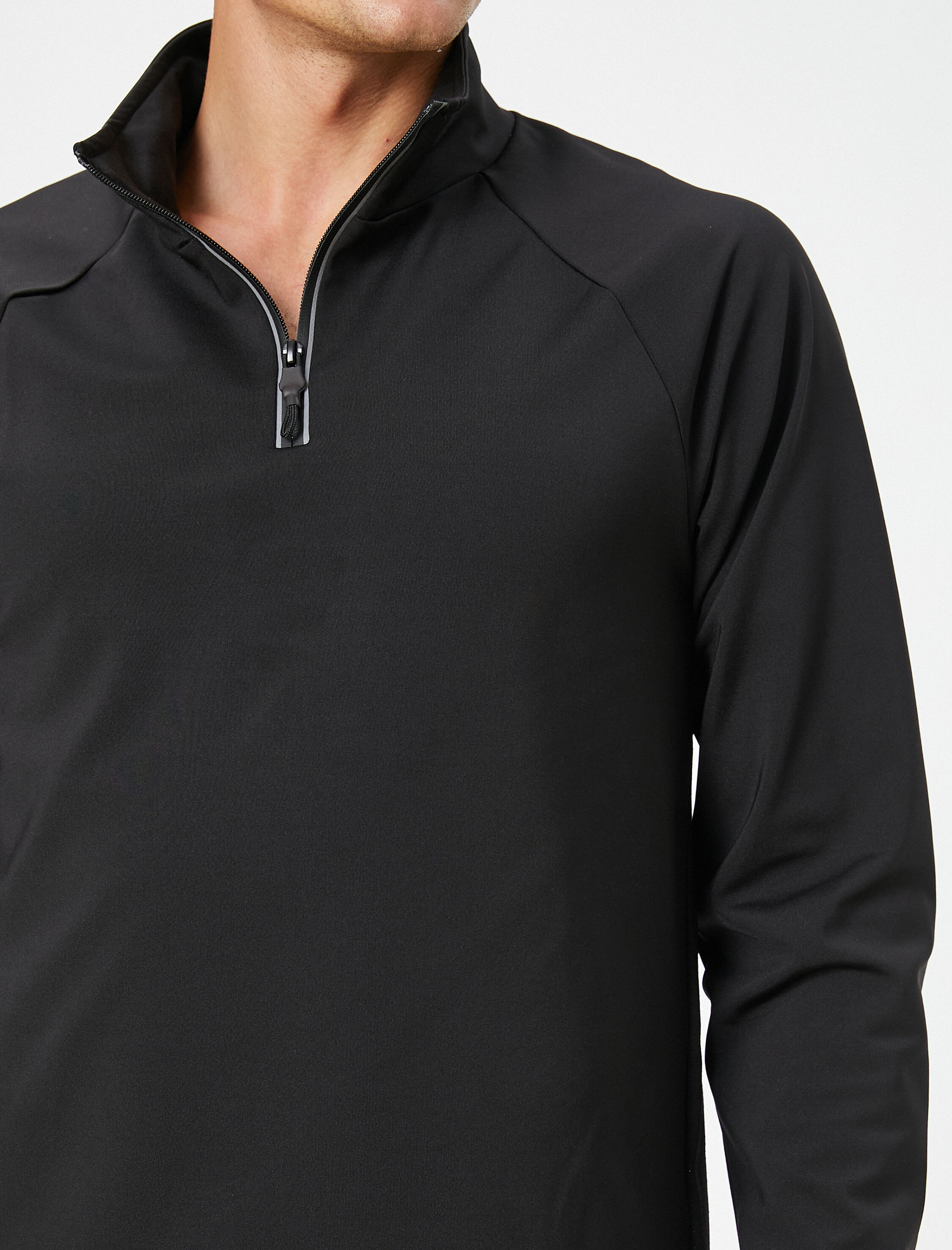   Spor Sweatshirt Dik Yaka Fermuarlı Uzun Kollu