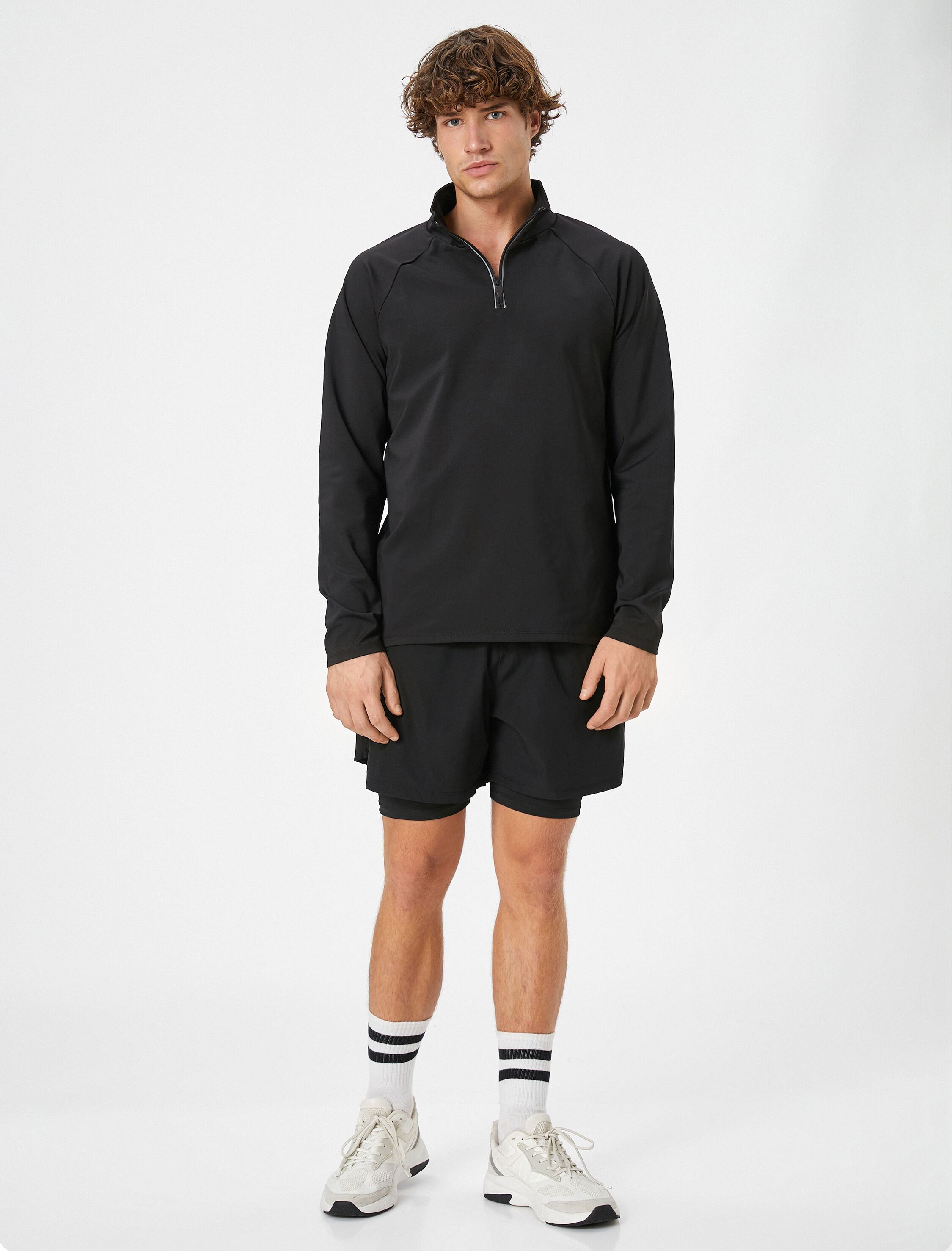   Spor Sweatshirt Dik Yaka Fermuarlı Uzun Kollu