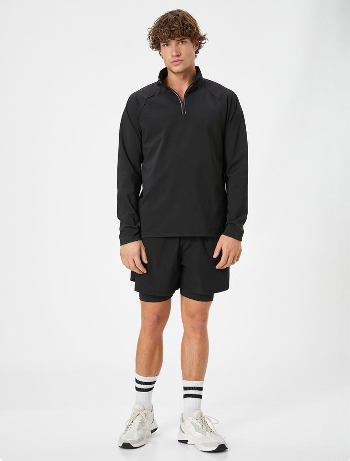  Spor Sweatshirt Dik Yaka Fermuarlı Uzun Kollu