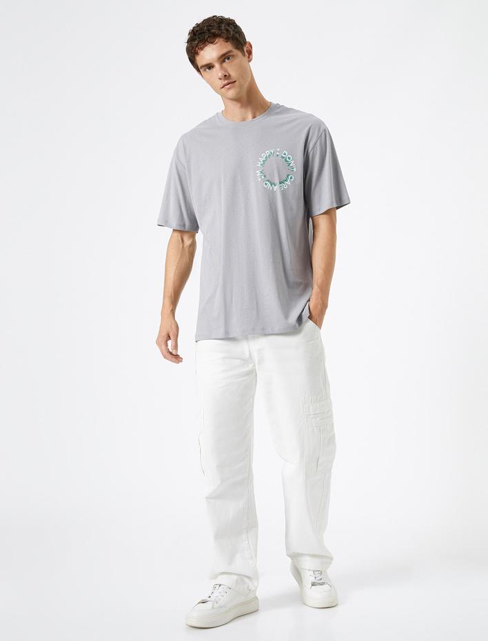  Arkası Baskılı Tişört Sloganlı Relax Fit Bisiklet Yaka Pamuklu