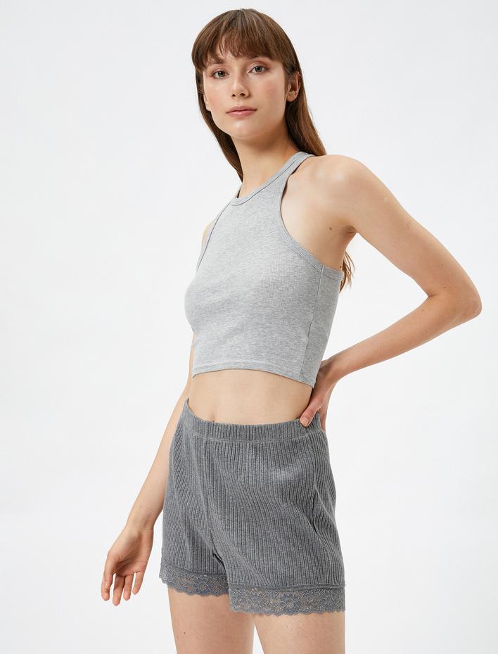  Şort Pijama Altı Fitilli Dantel Detaylı