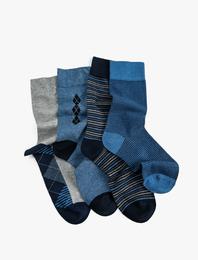 4'lü Soket Çorap Seti Çok Renkli Minimal Desenli