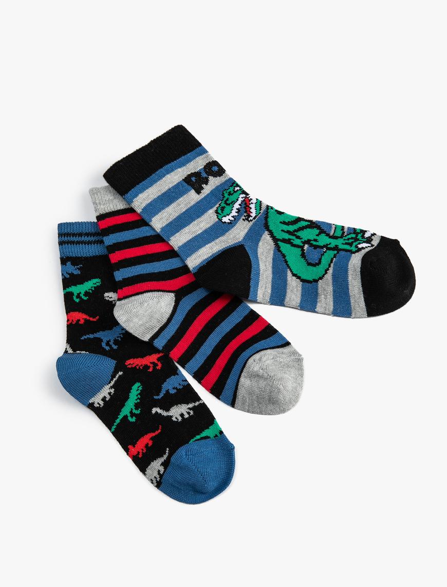  Erkek Çocuk Dinozorlu Çorap Seti Çok Renkli 3’lü
