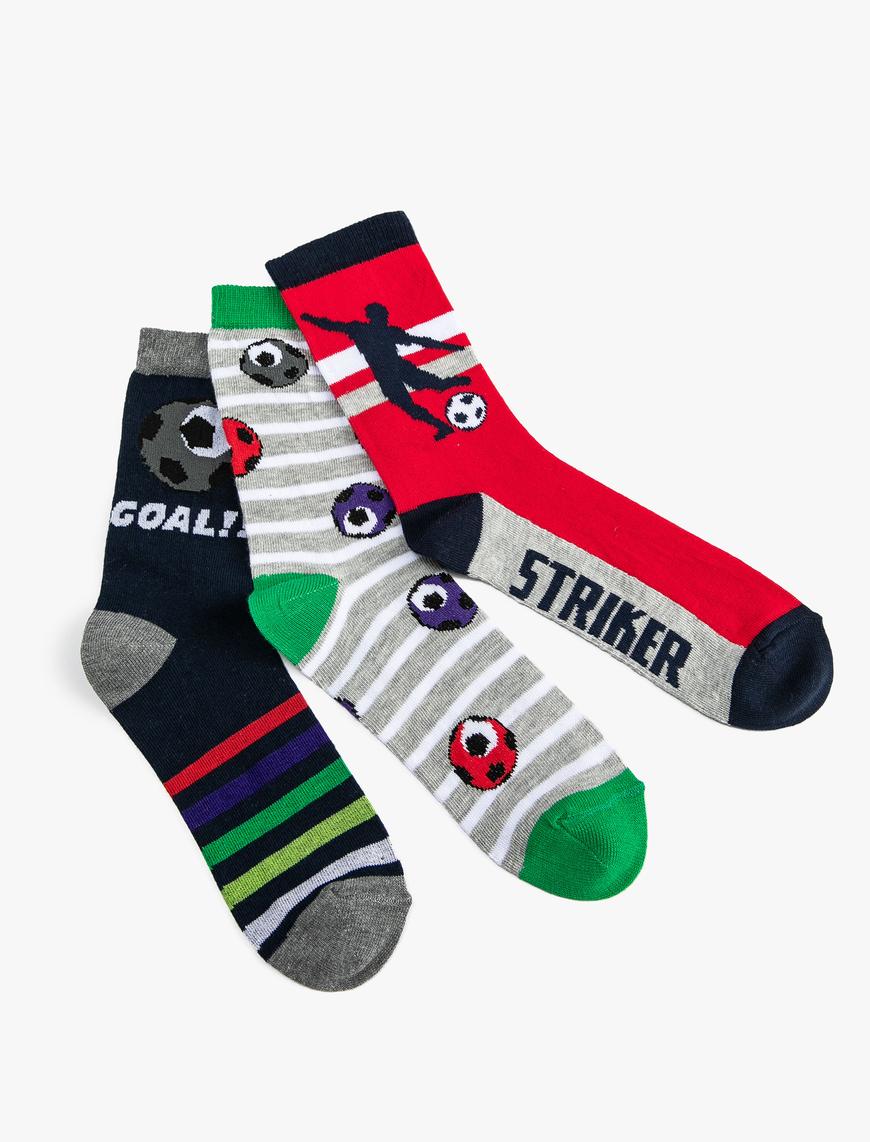 Erkek Çocuk Futbol Temalı Çorap Seti Çok Renkli 3’lü