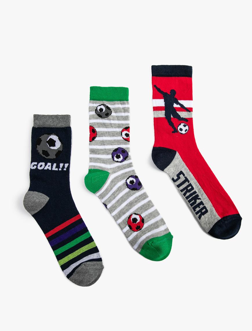  Erkek Çocuk Futbol Temalı Çorap Seti Çok Renkli 3’lü