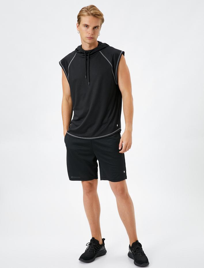  Sporcu Atleti Kapşonlu Dikiş Detaylı Kolsuz