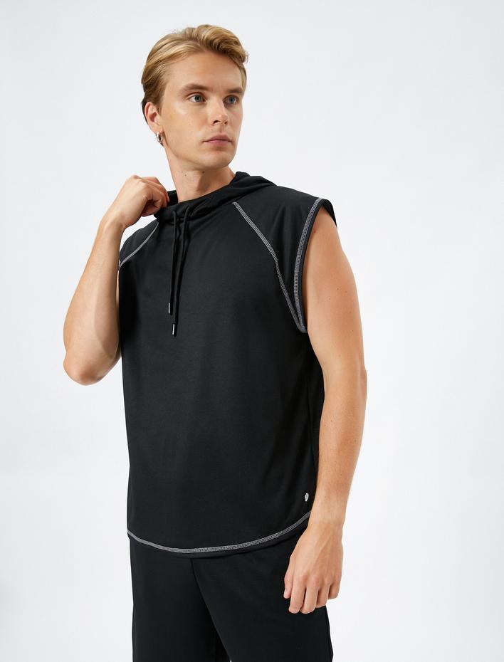  Sporcu Atleti Kapşonlu Dikiş Detaylı Kolsuz