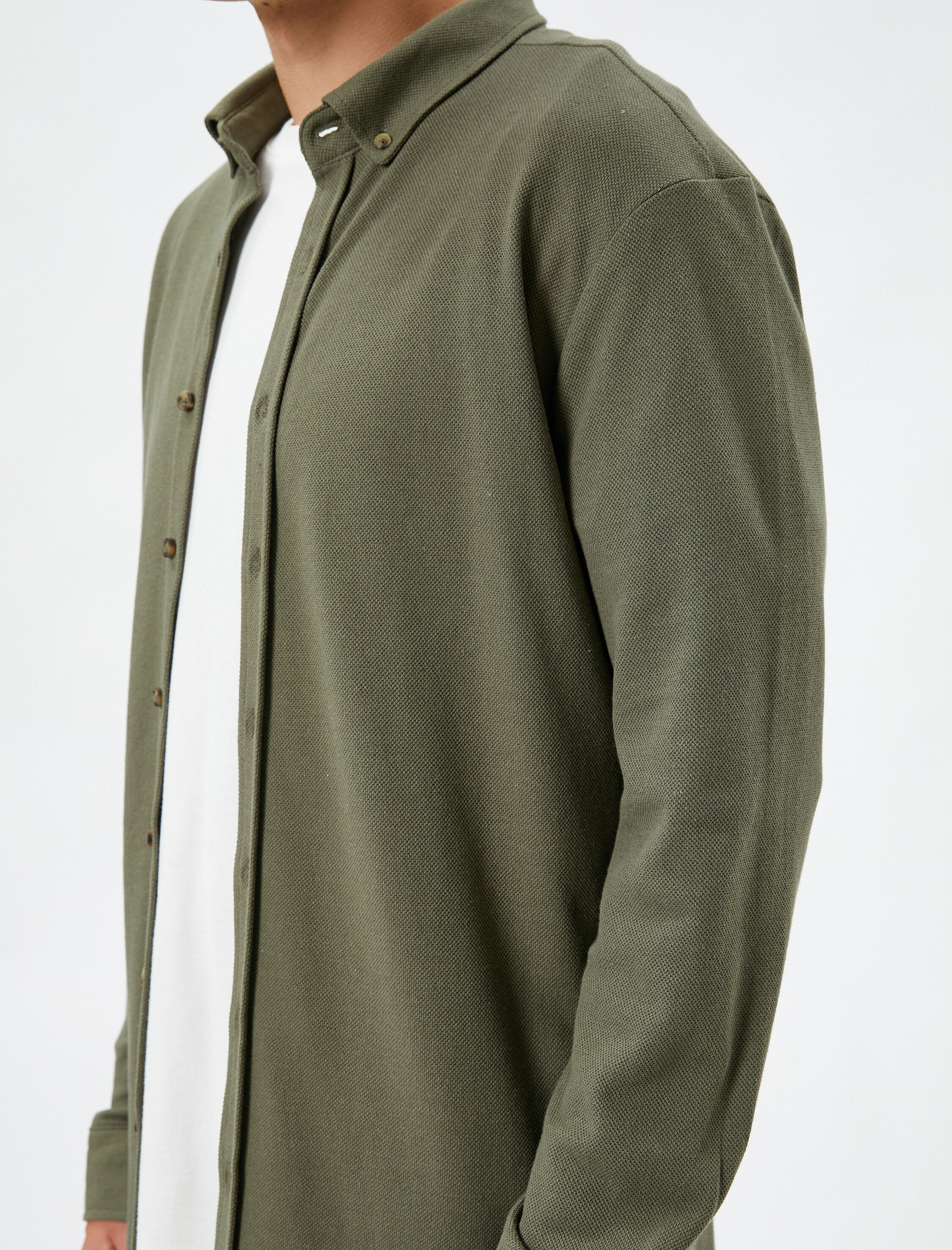   Uzun Kollu Gömlek Klasik Yaka Düğmeli Dokulu