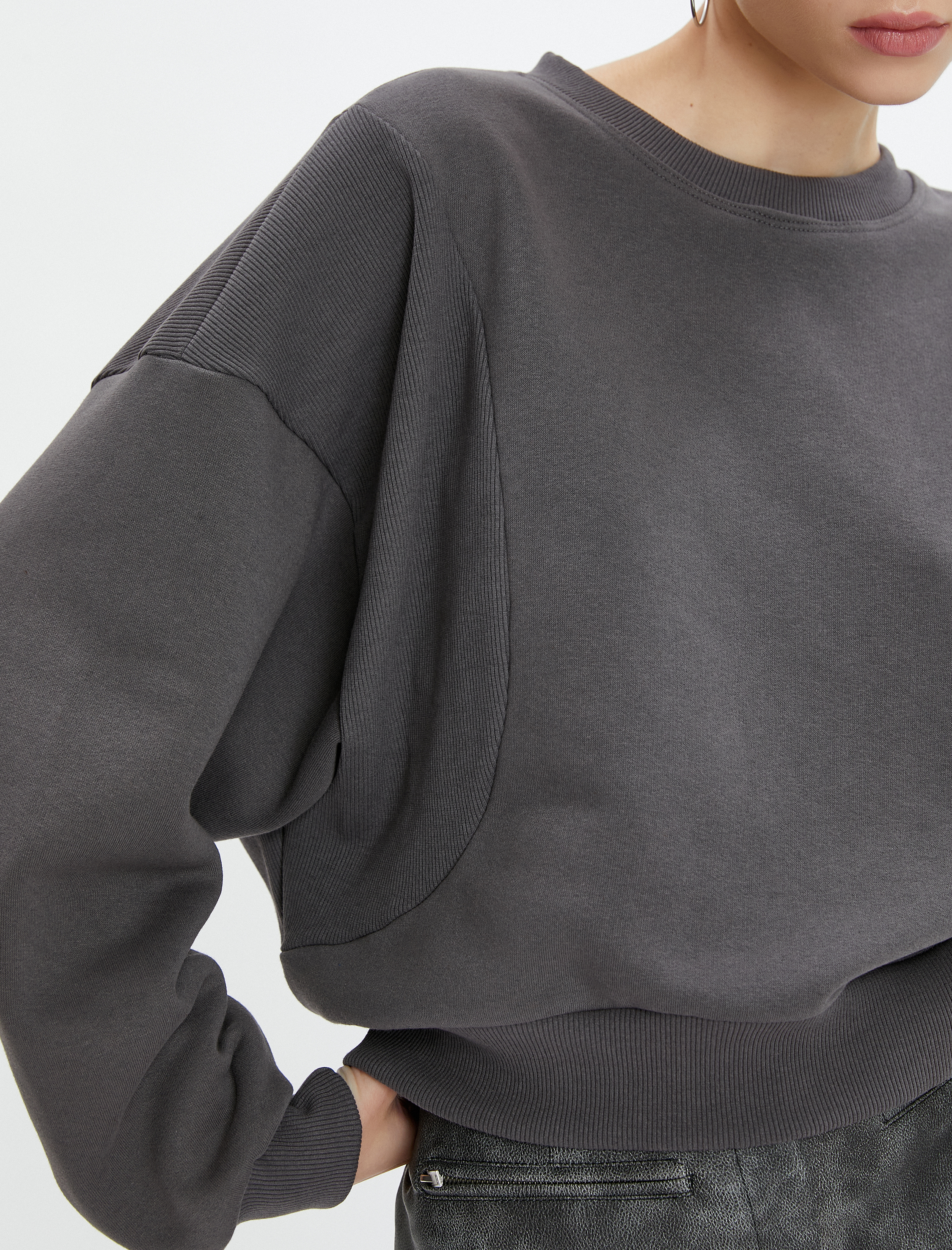   Şardonlu Bisiklet Yaka Sweatshirt Reglan Kollu Ribanalı