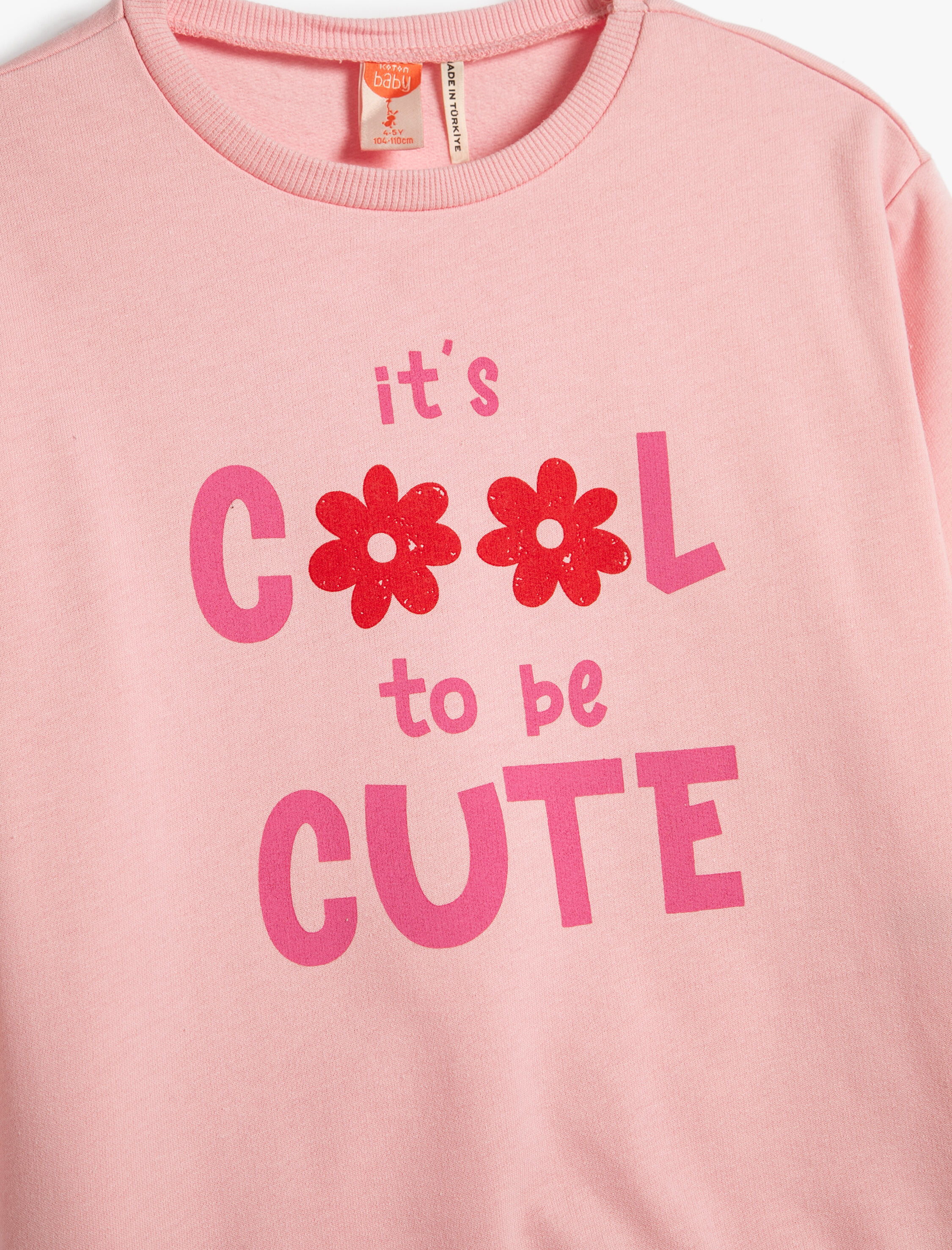  Kız Bebek Sweatshirt Uzun Kollu Bisiklet Yaka Baskılı Pamuklu Şardonlu