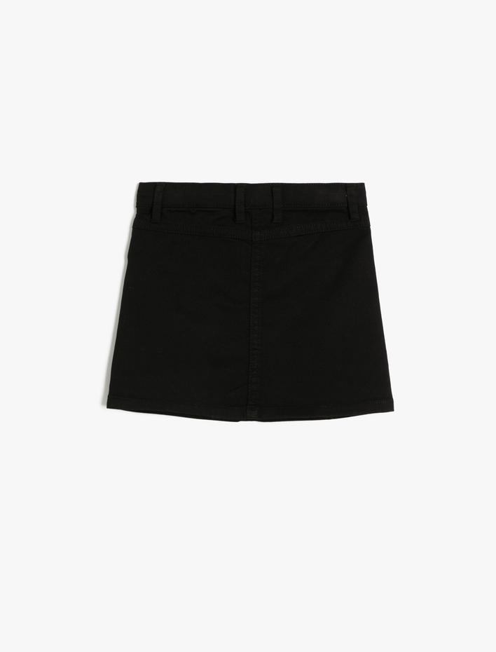 Kız Çocuk Basic Mini Etek Düğme Detaylı Cepli Pamuklu