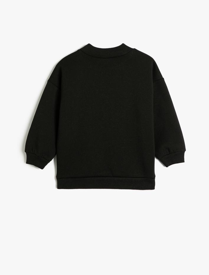 Kız Çocuk Kedi Pul Payet İşlemeli Sweatshirt Şardonlu Bisiklet Yaka