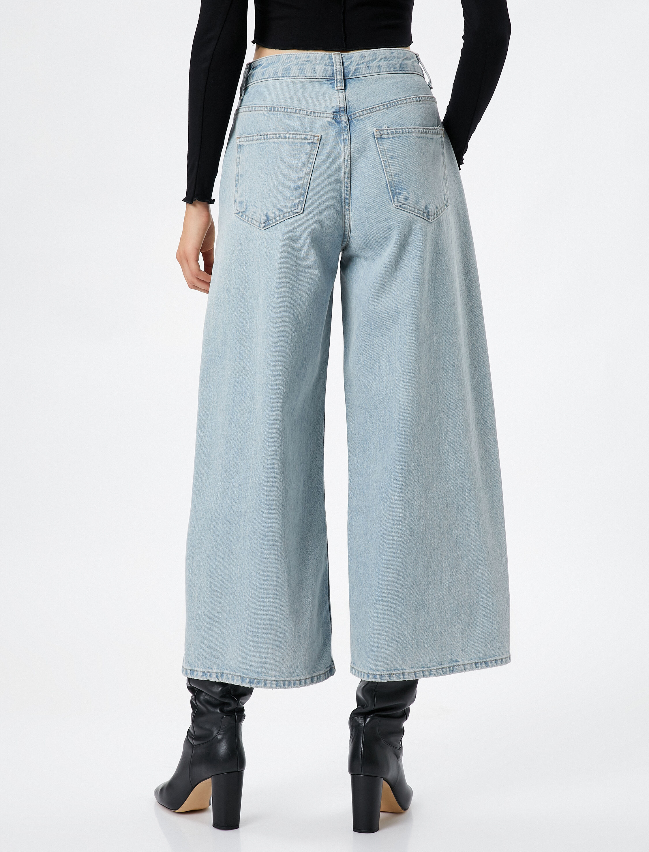   Crop İspanyol Paça Kot Pantolon Yüksek Bel - Sandra Jean