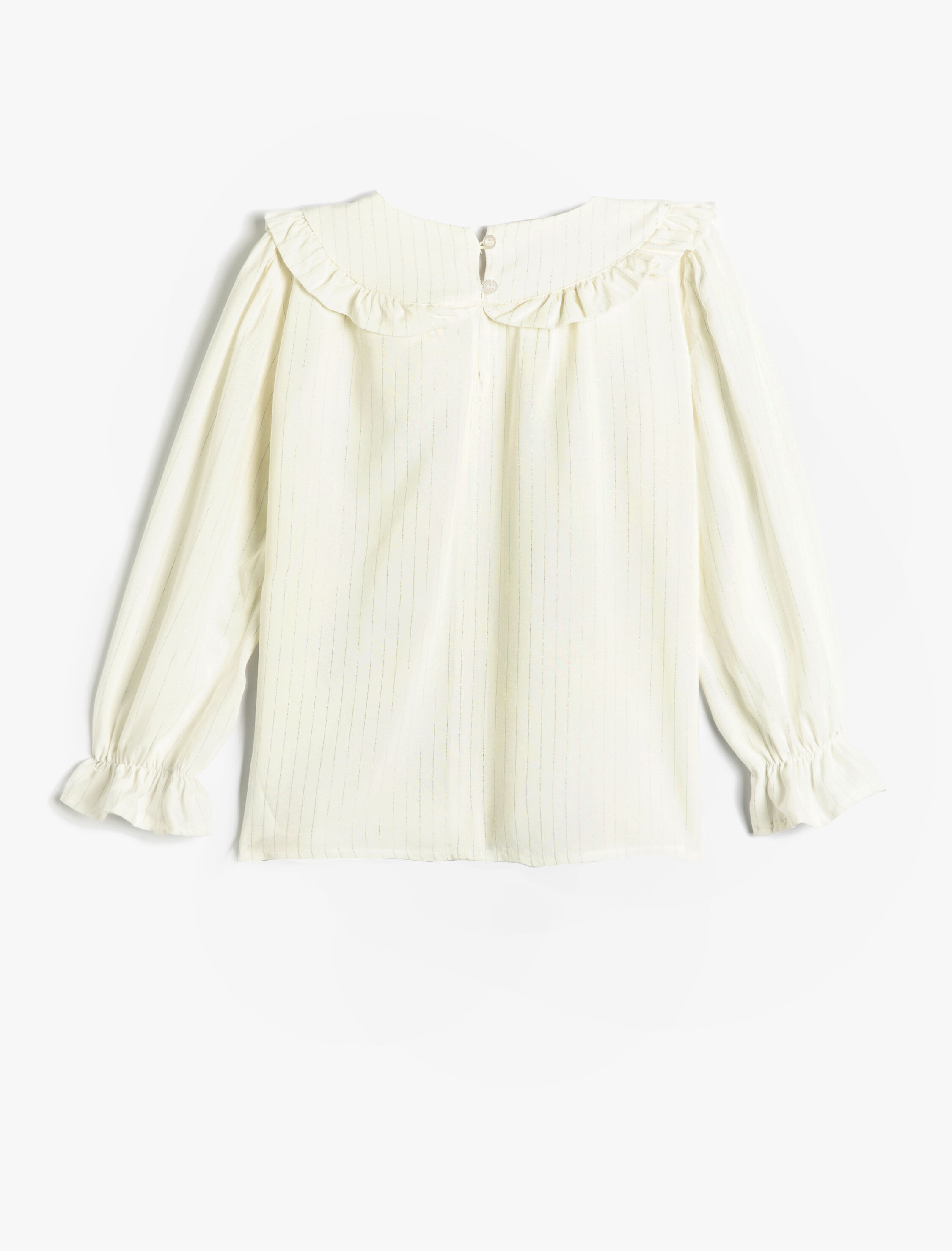  Kız Çocuk Çizgili Fırfırlı Bluz Uzun Kollu Yuvarlak Yaka Viskon Kumaş