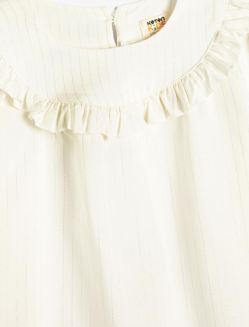  Kız Çocuk Çizgili Fırfırlı Bluz Uzun Kollu Yuvarlak Yaka Viskon Kumaş