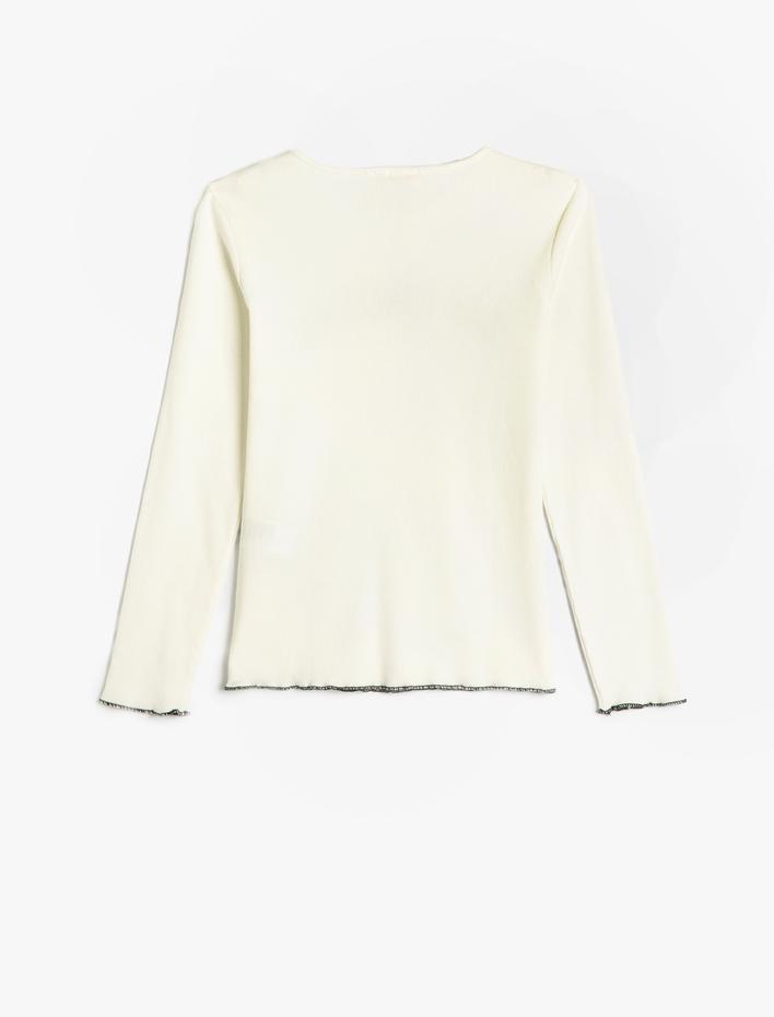 Kız Çocuk Uzun Kollu Tişört Baskılı Bisiklet Yaka Baskılı Pamuklu