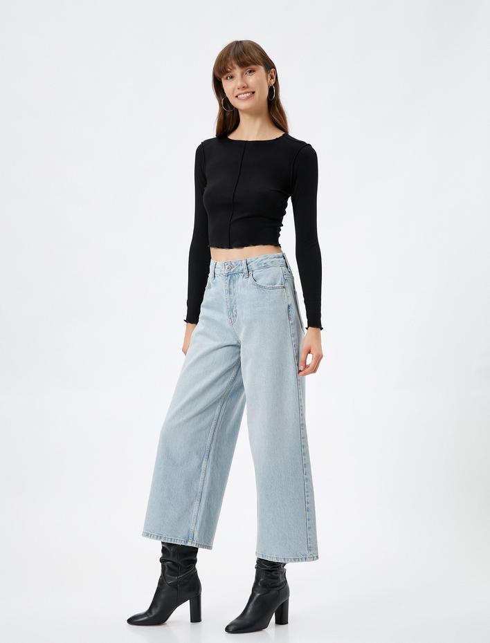  Crop İspanyol Paça Kot Pantolon Yüksek Bel - Sandra Jean