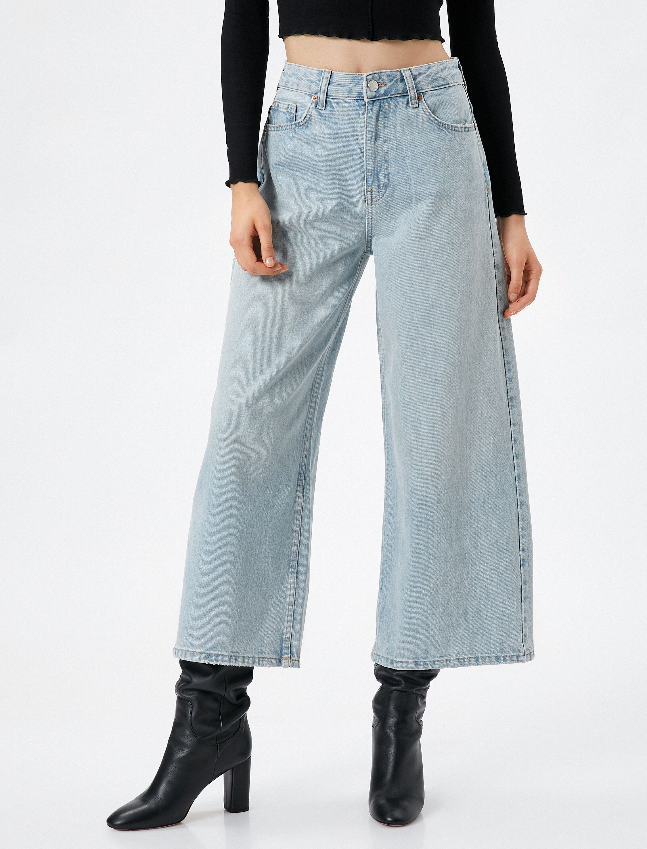   Crop İspanyol Paça Kot Pantolon Yüksek Bel - Sandra Jean