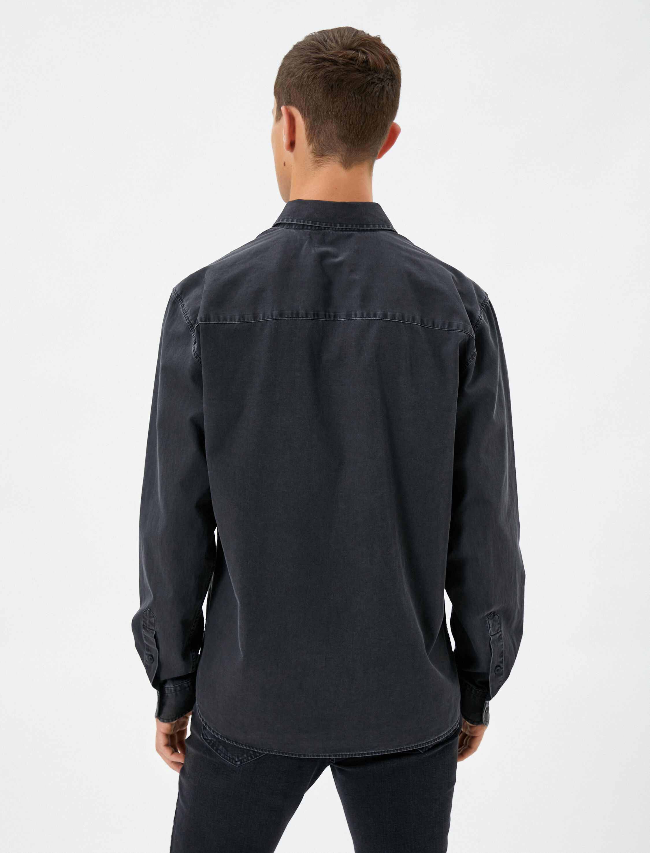   Klasik Gömlek Uzun Kollu Manşet Yaka Düğmeli Pamuklu