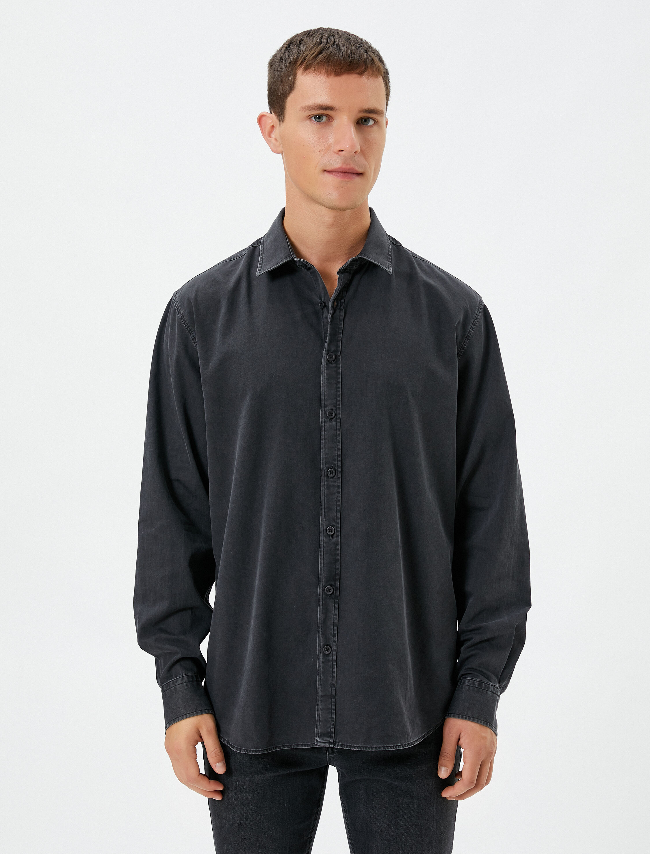   Klasik Gömlek Uzun Kollu Manşet Yaka Düğmeli Pamuklu