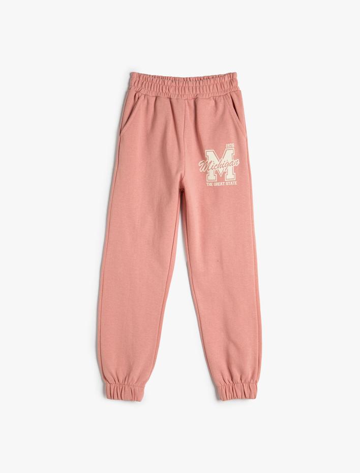 Kız Çocuk Basic Jogger Eşofman Altı Baskı Detaylı Beli Lastikli Cepli Şardonlu